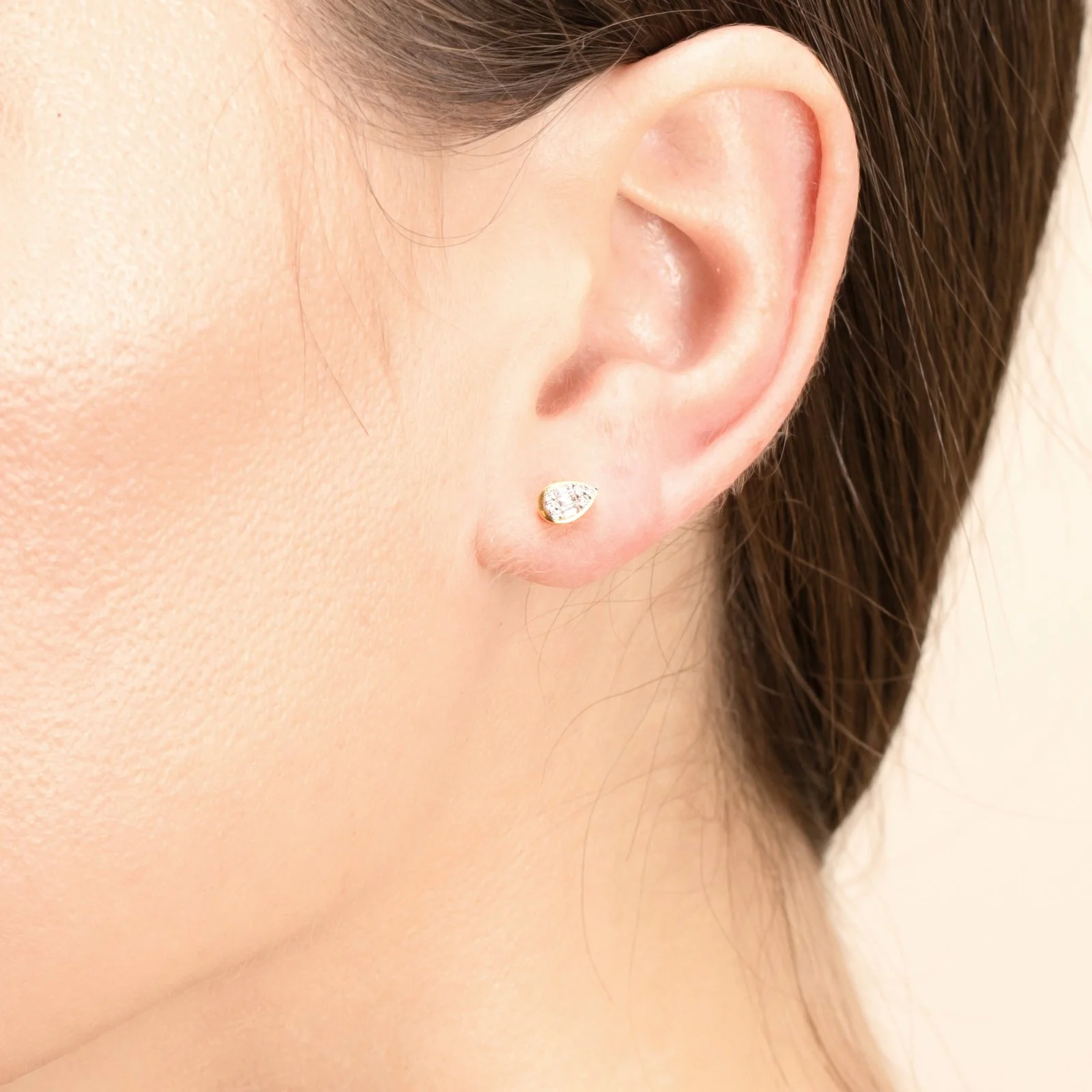 Yellow Gold Diamond Pear Screw Back - Image 2