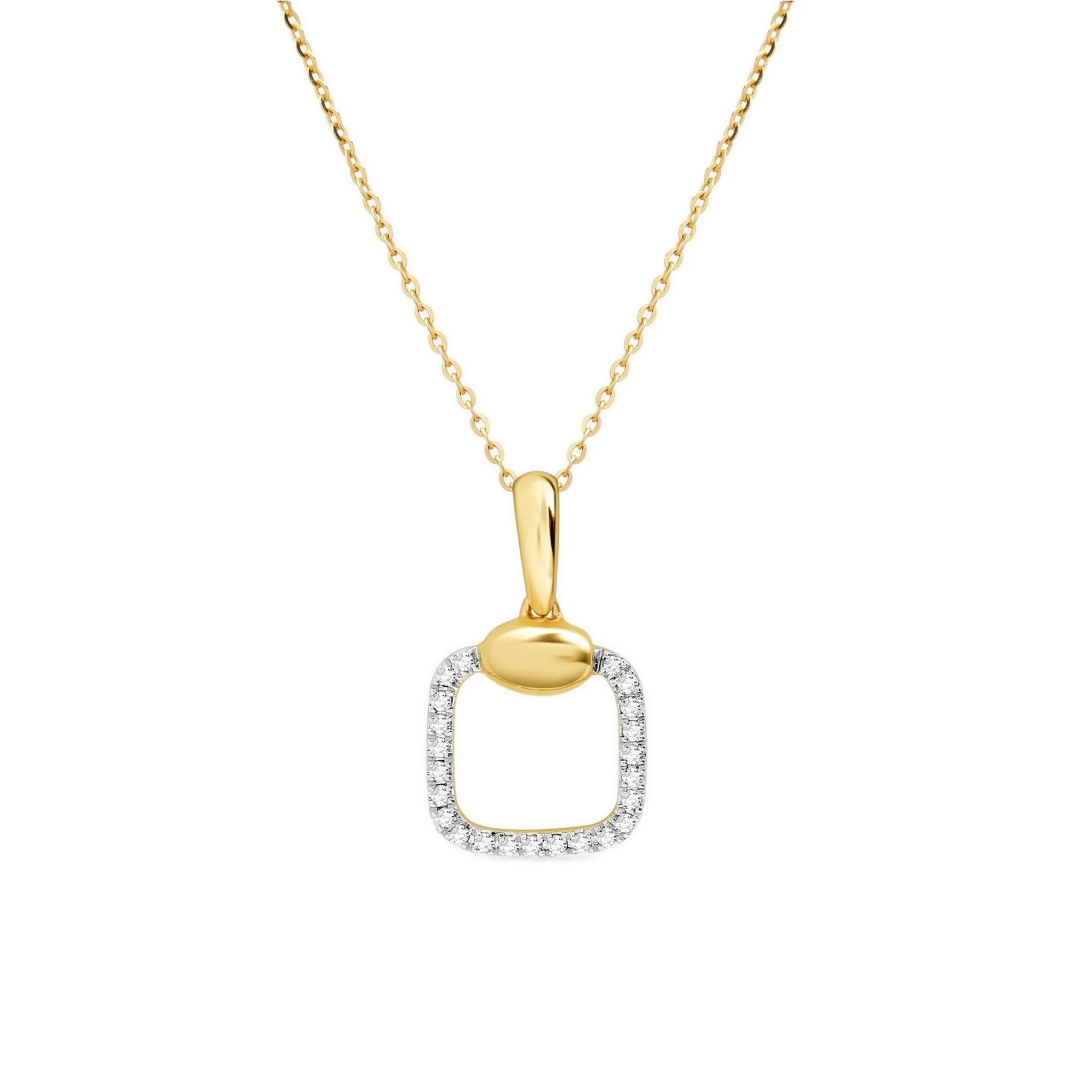 Yellow Gold Diamond Cushion Pendant Necklace