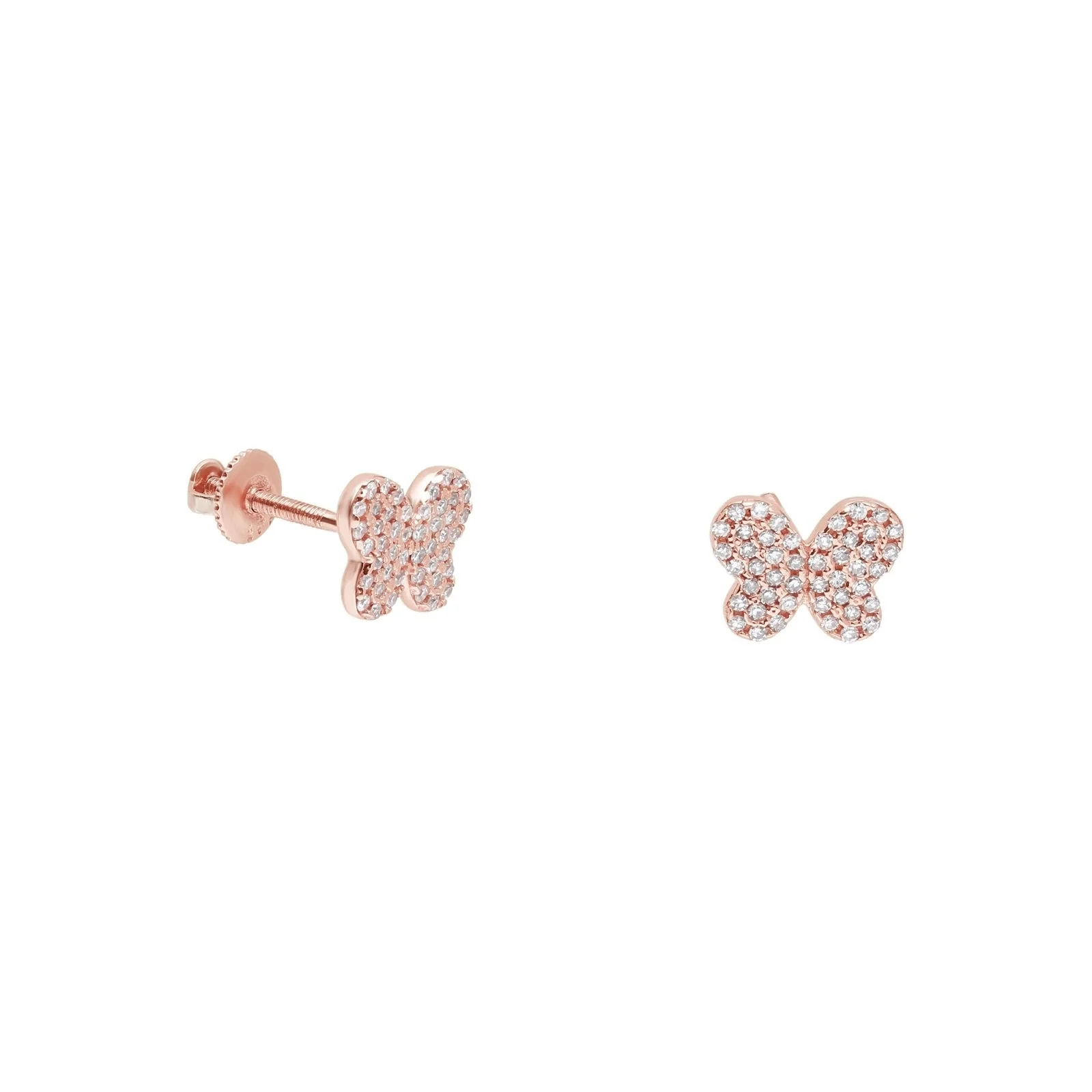 Rose Gold Diamond Butterfly Screw Back Earring