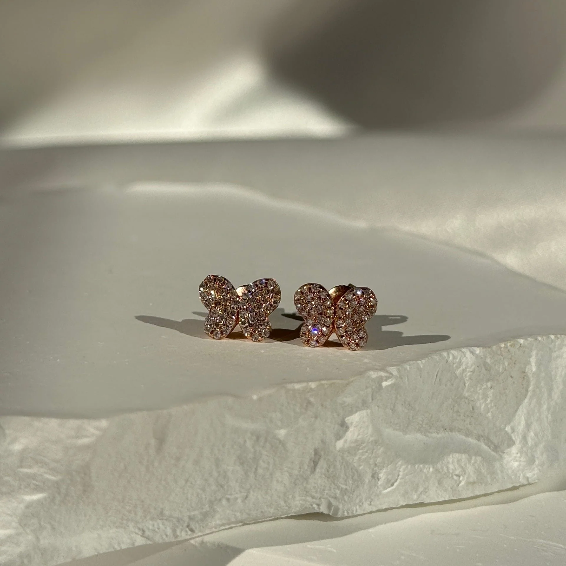 Rose Gold Diamond Butterfly Screw Back Earring - Image 2