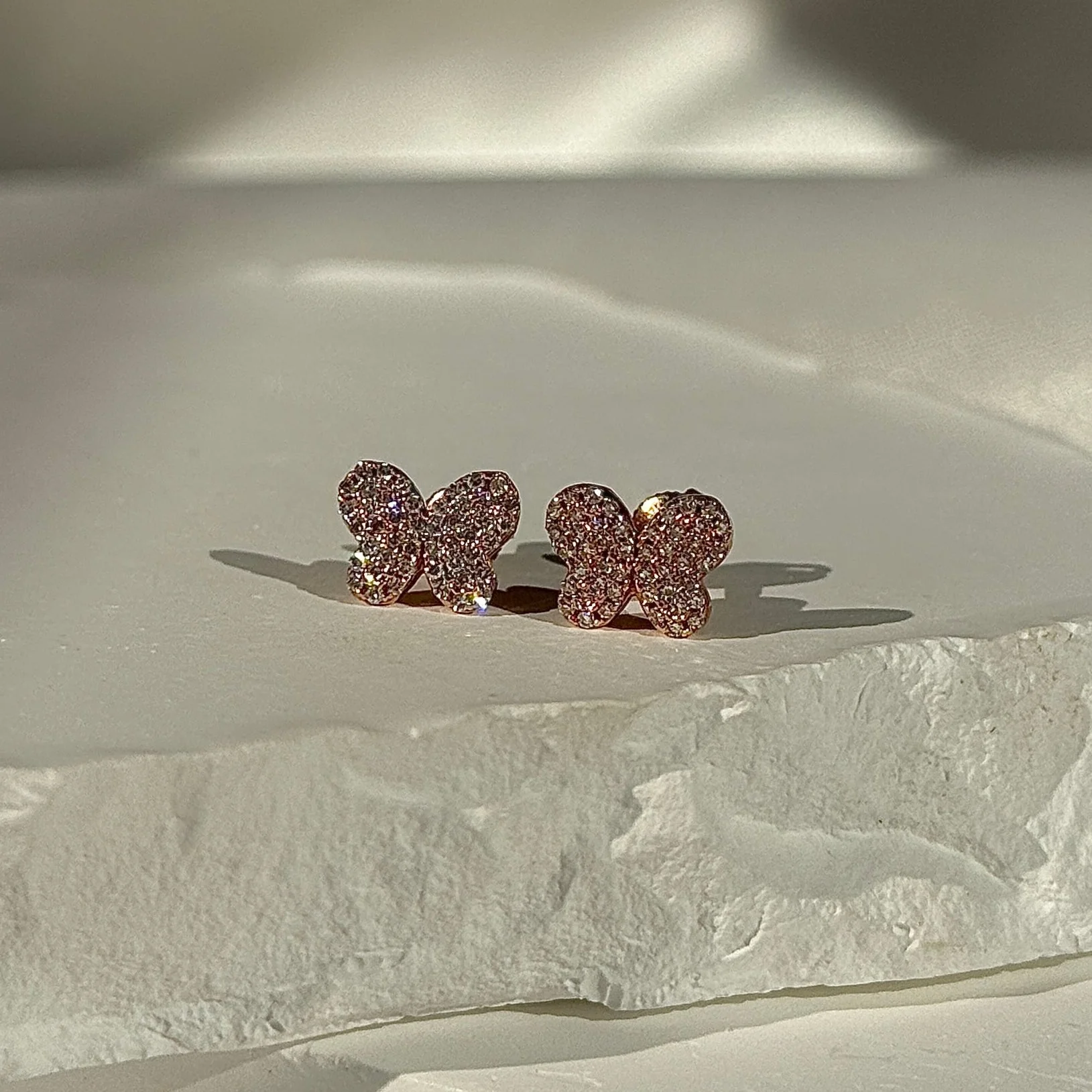 Rose Gold Diamond Butterfly Screw Back Earring - Image 4