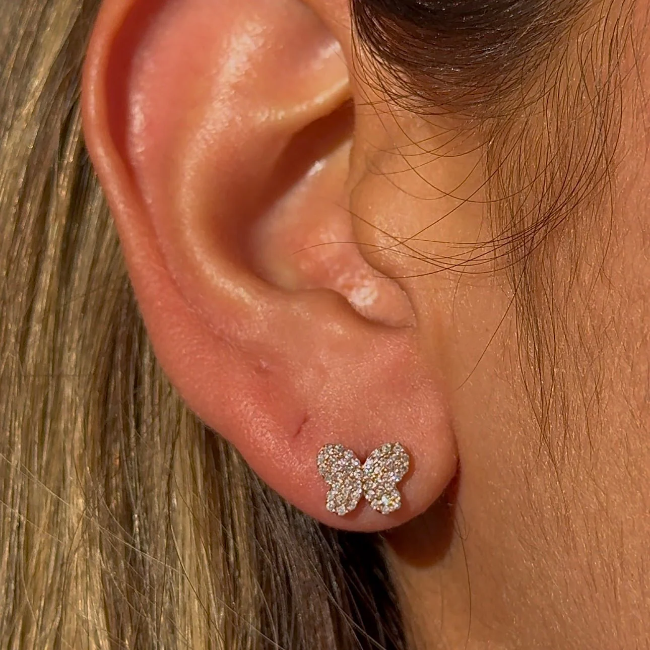 Rose Gold Diamond Butterfly Screw Back Earring - Image 5