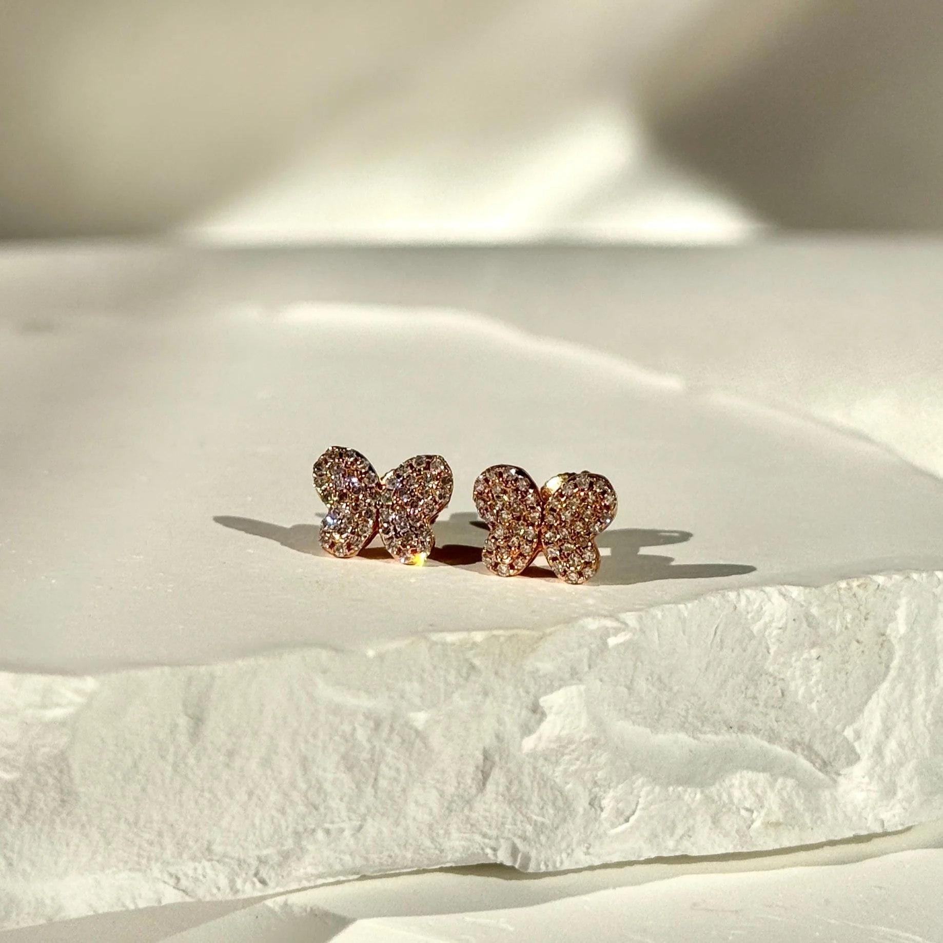 Rose Gold Diamond Butterfly Screw Back Earring - Image 6