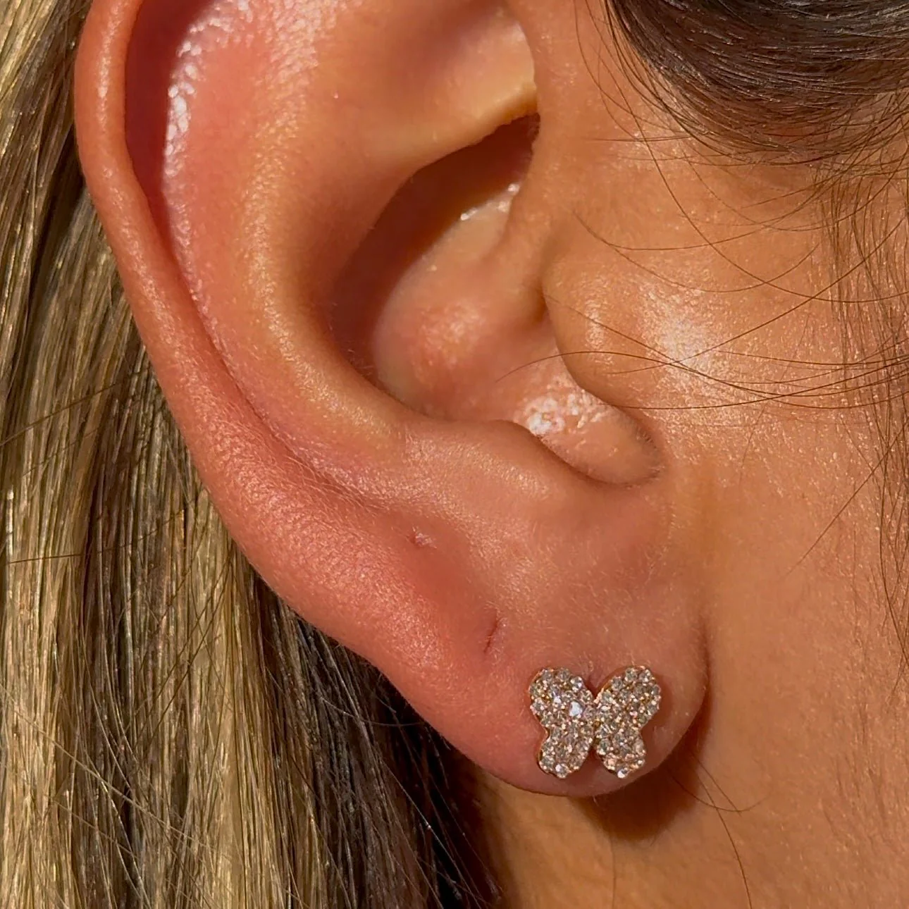 Rose Gold Diamond Butterfly Screw Back Earring - Image 7