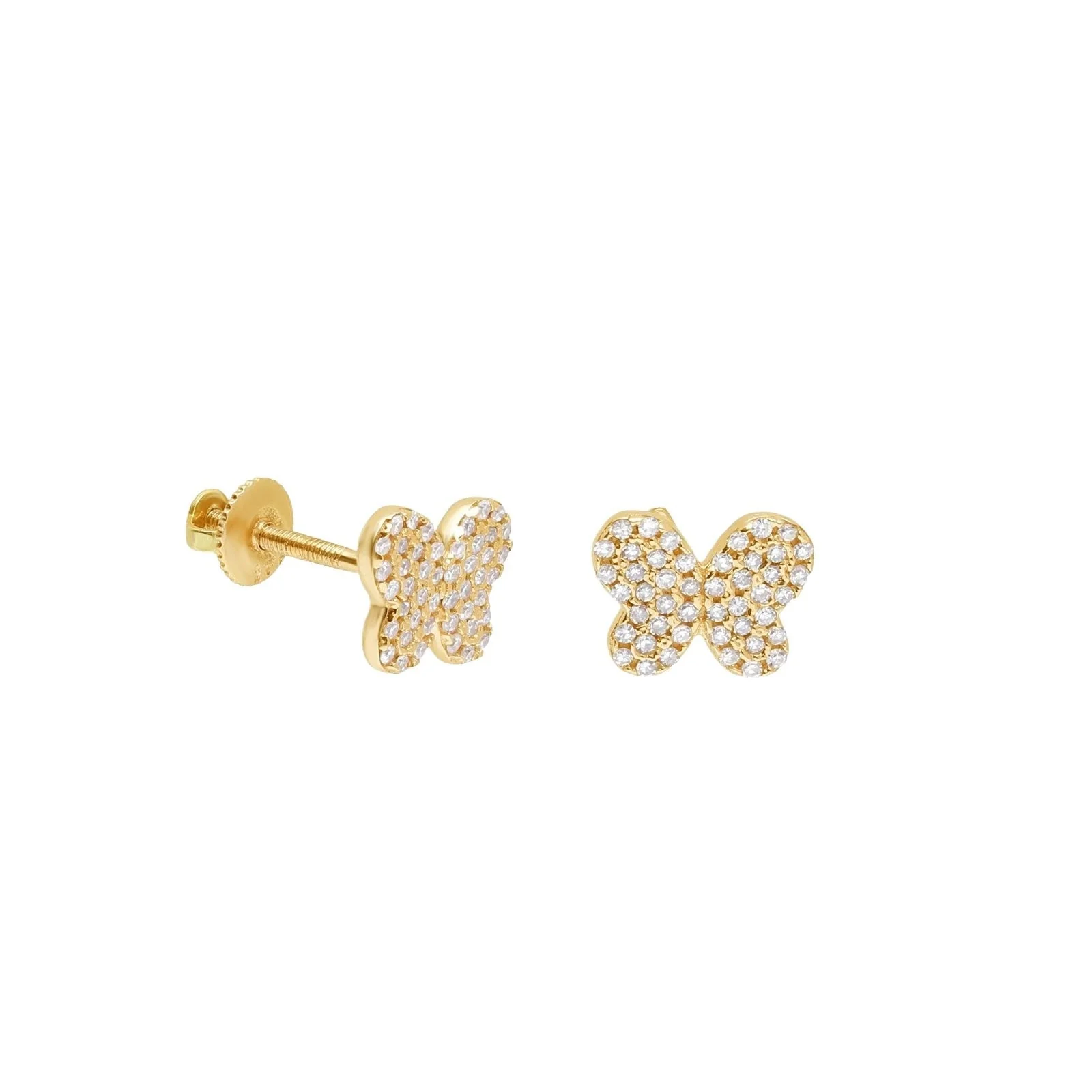 Yellow Gold Diamond Butterfly Screw Back