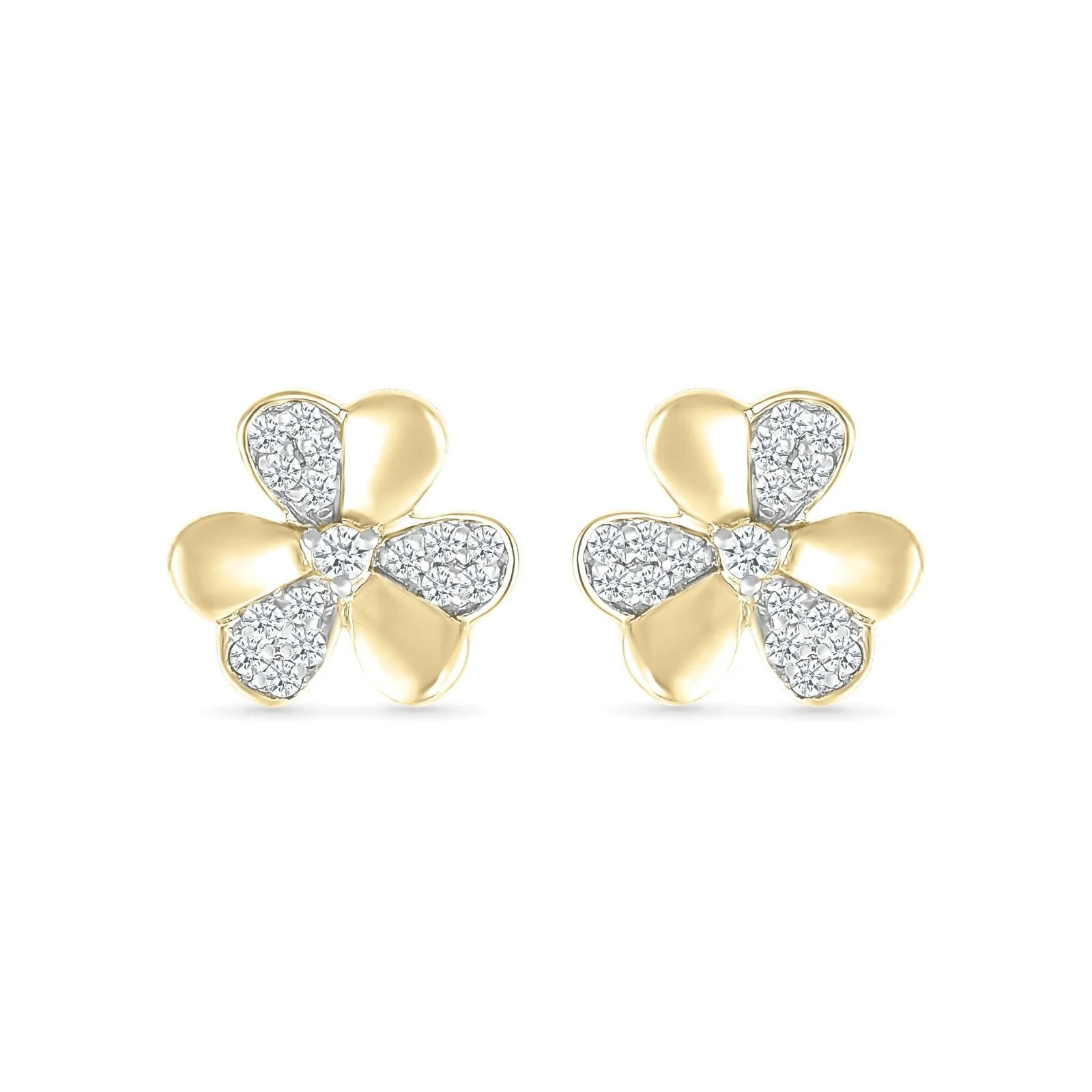 Yellow Gold Diamond Three Leaf Clover Stud