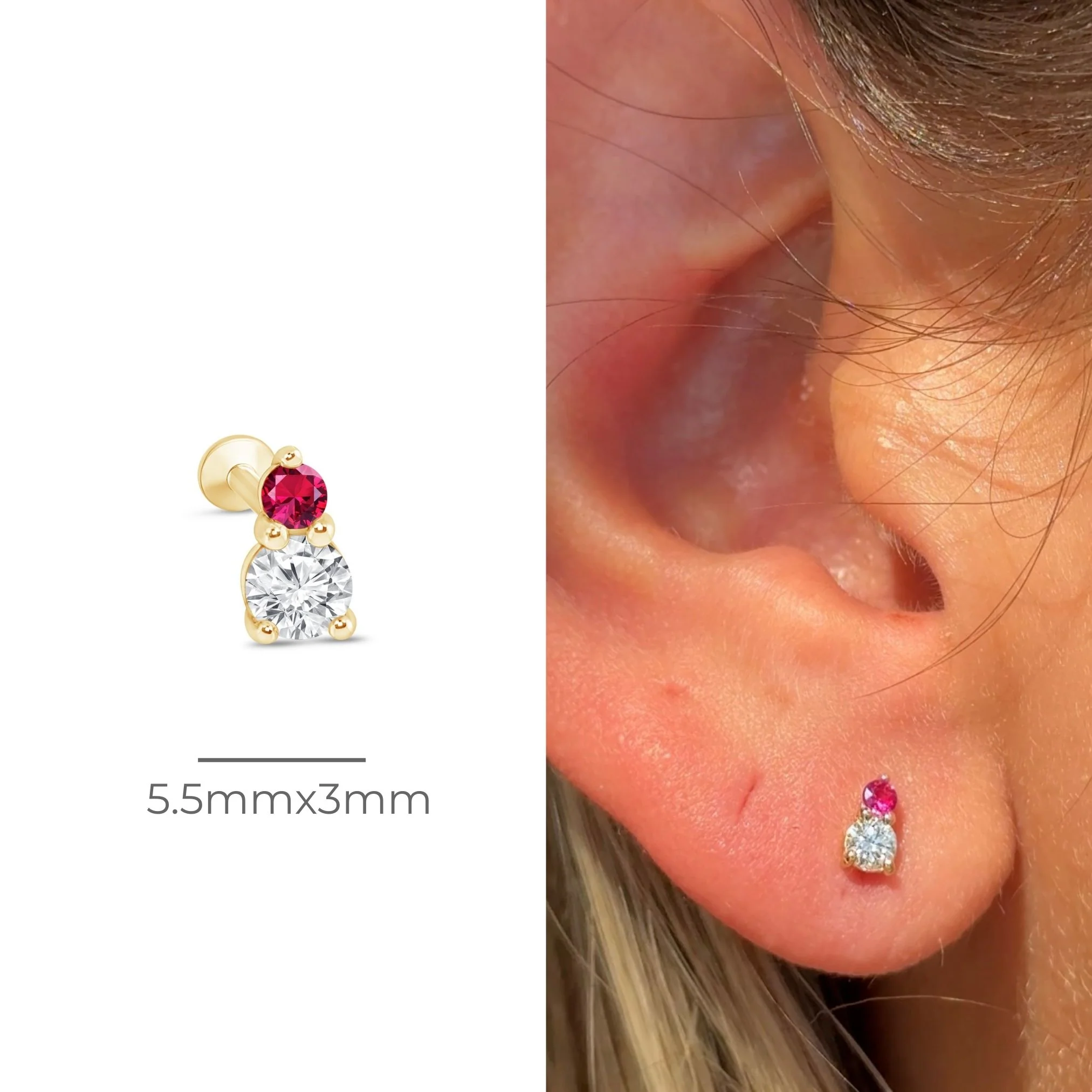 Yellow Gold Diamond Ruby Flat Back Earring - Image 10