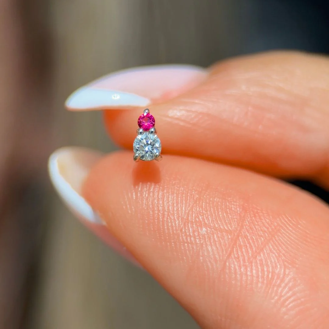Yellow Gold Diamond Ruby Flat Back Earring - Image 4