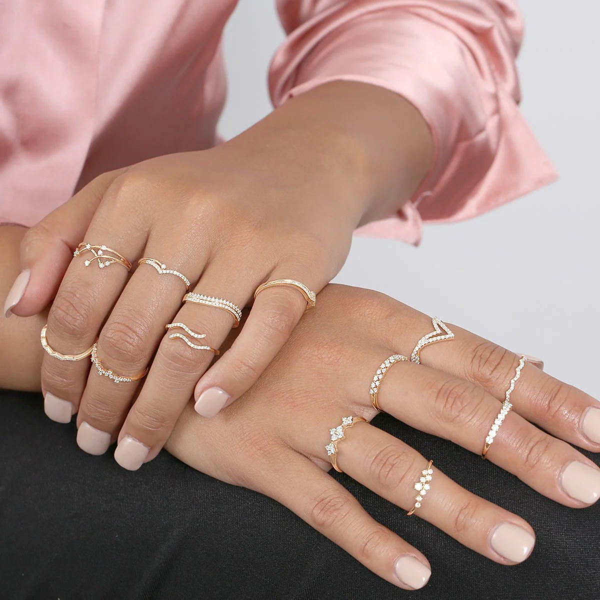 Diamond Scallop Eternity Band in Solid 14k Rose Gold - Image 2