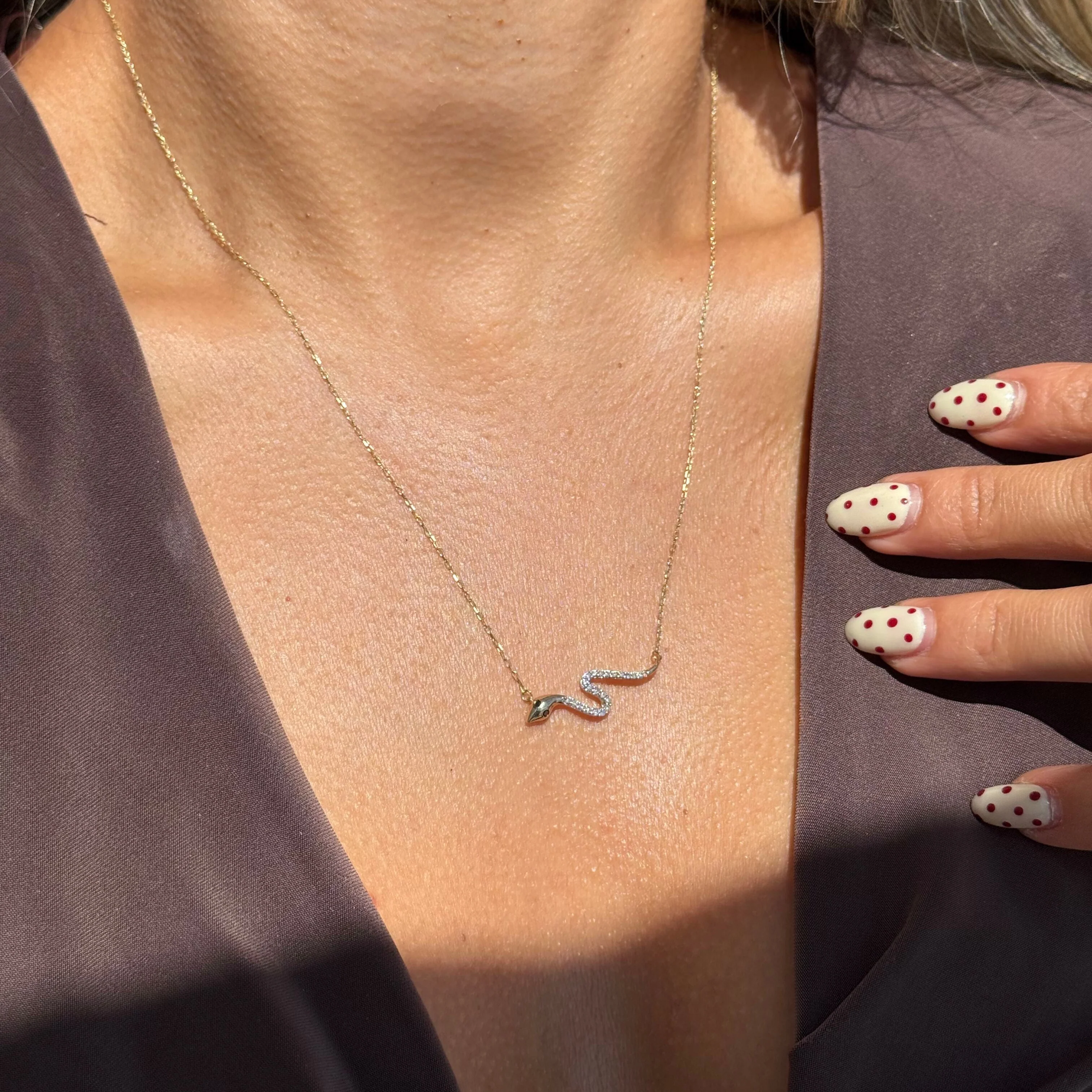 Yellow Gold Diamond Snake Chain Necklace - Image 2