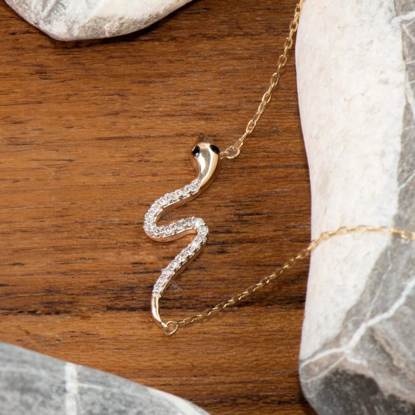 Yellow Gold Diamond Snake Chain Necklace - Image 3