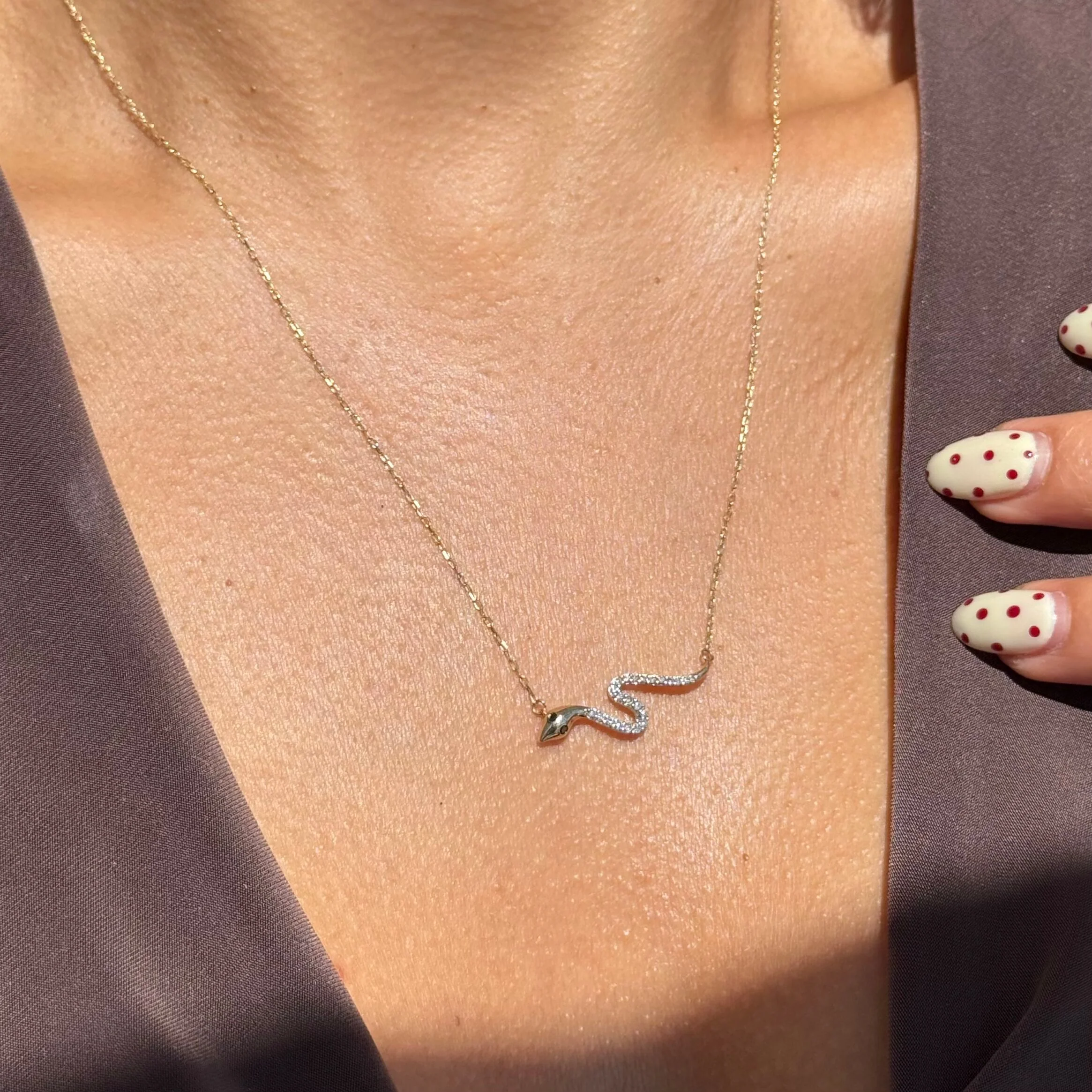 Yellow Gold Diamond Snake Chain Necklace - Image 4