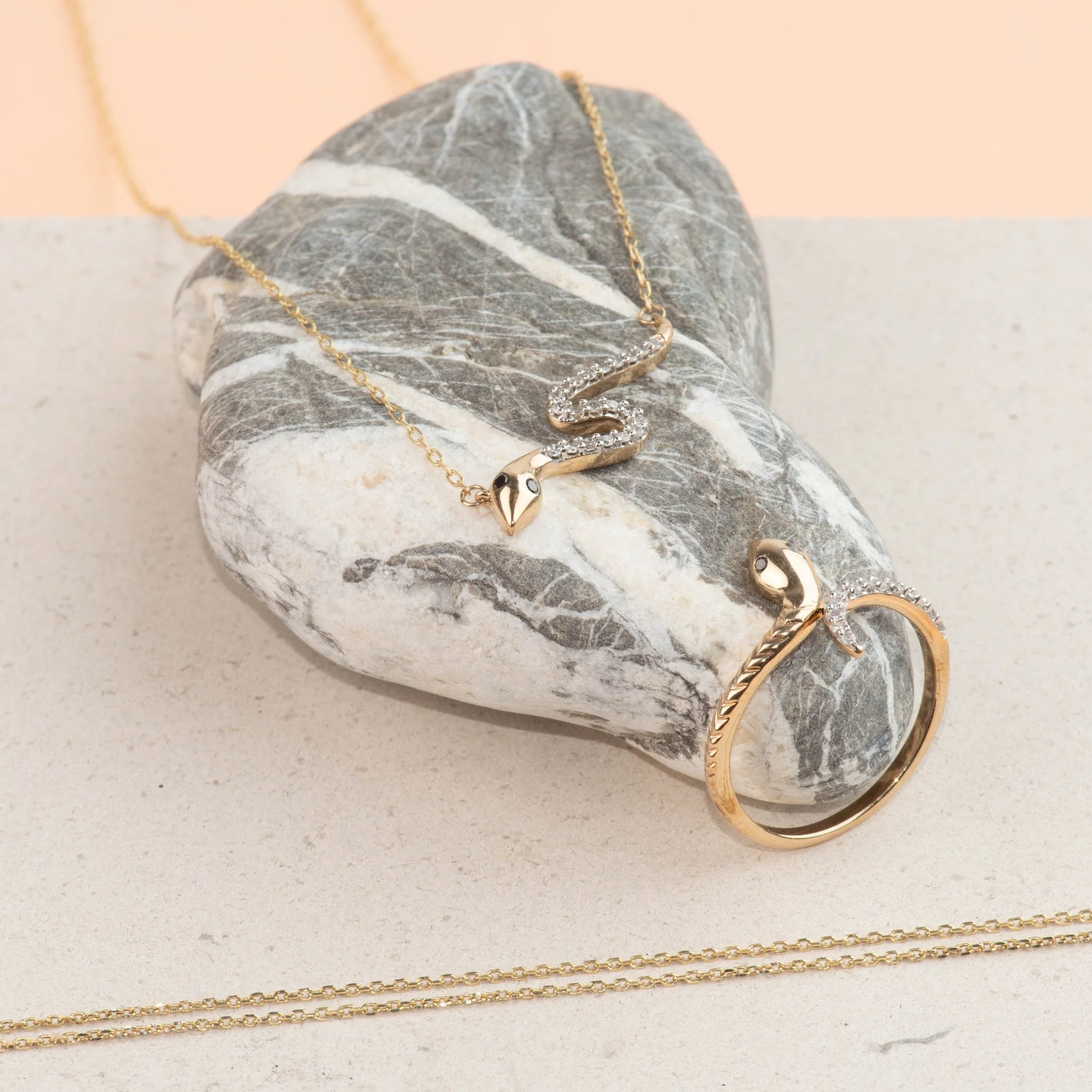 Yellow Gold Diamond Snake Chain Necklace - Image 5