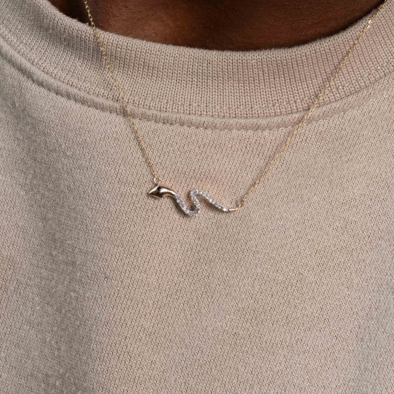 Yellow Gold Diamond Snake Chain Necklace - Image 7