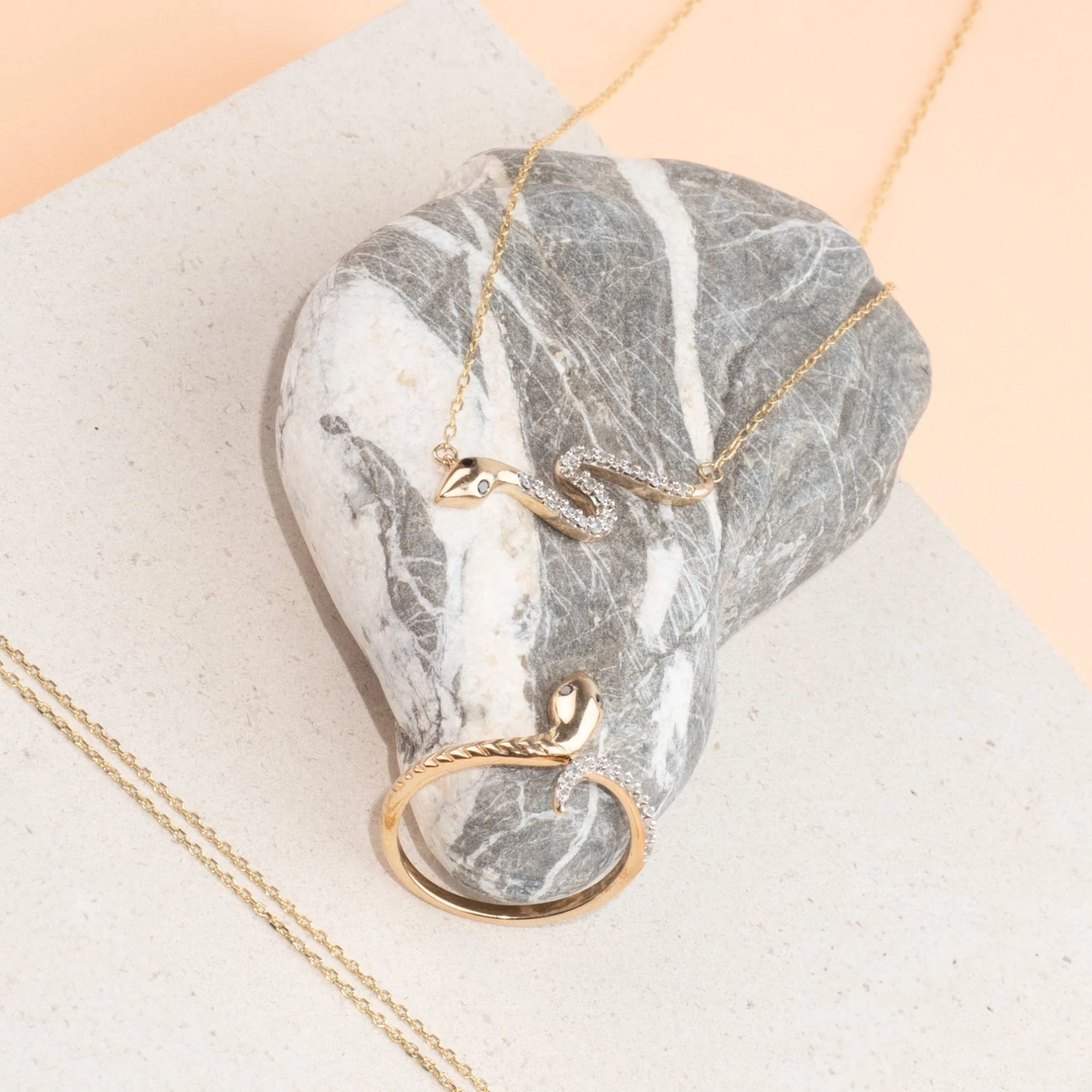 Yellow Gold Diamond Snake Chain Necklace - Image 9