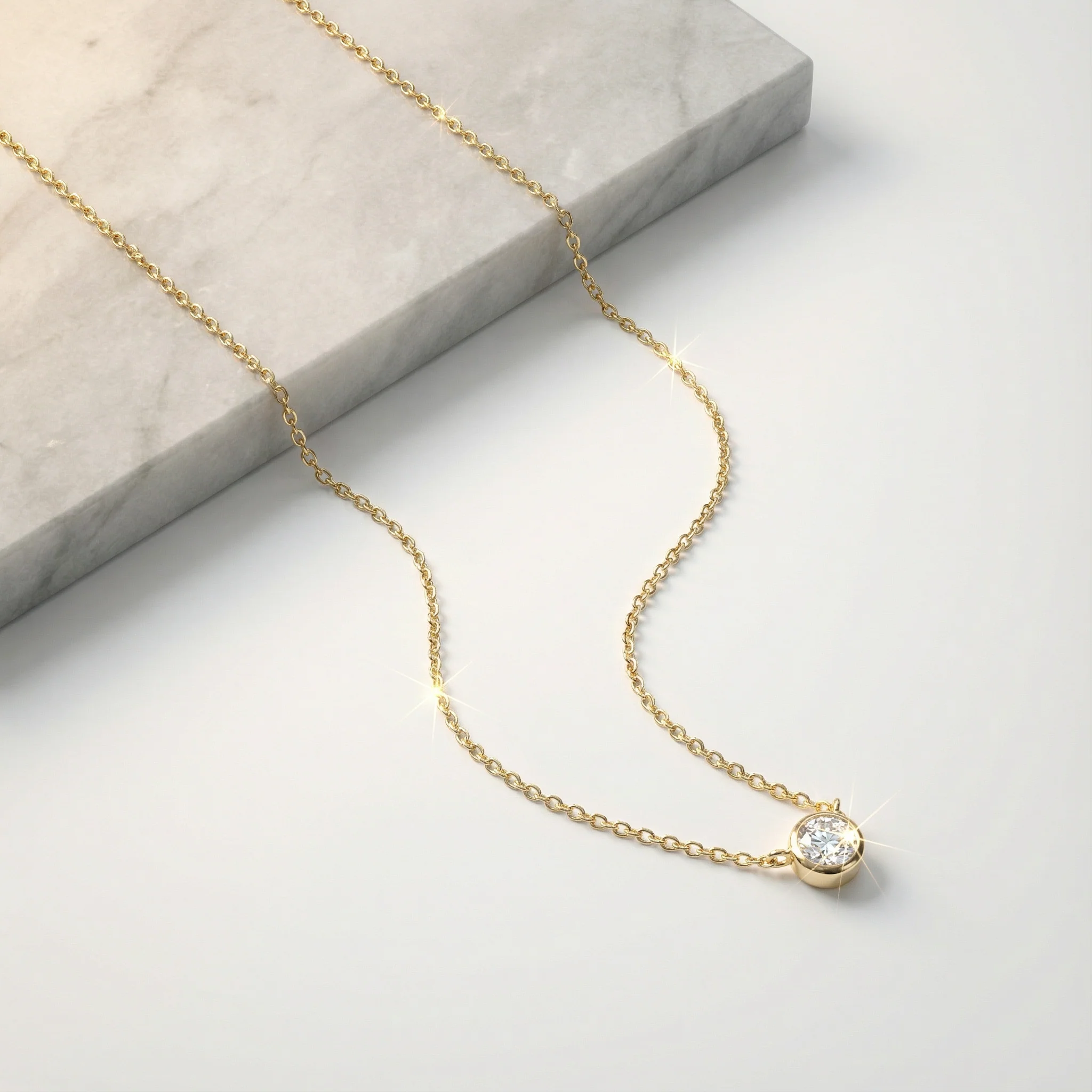 Yellow Gold Diamond Bezel Station Necklace - Image 3