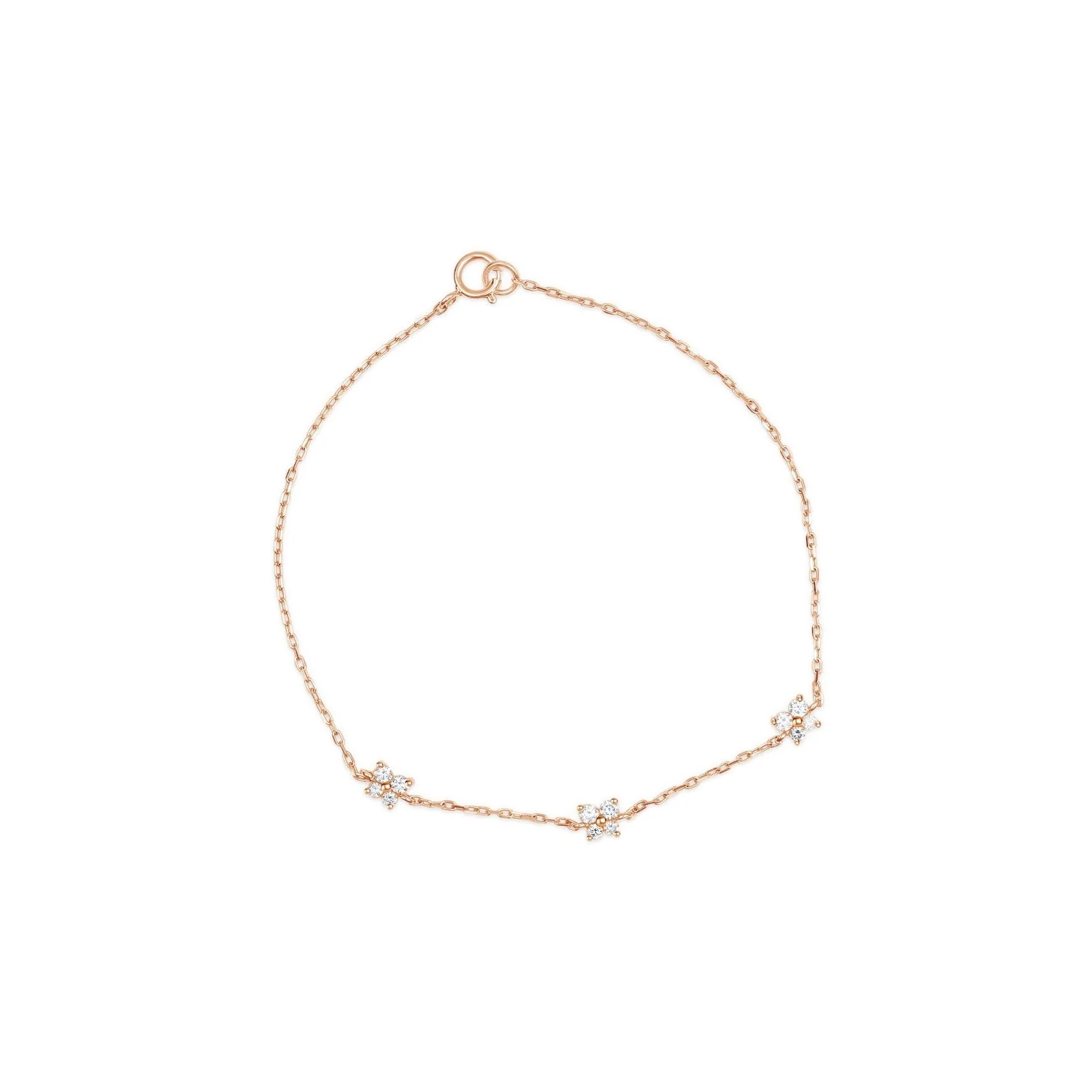 Diamond Station Butterfly Bracelet in Solid 14k Rose Gold