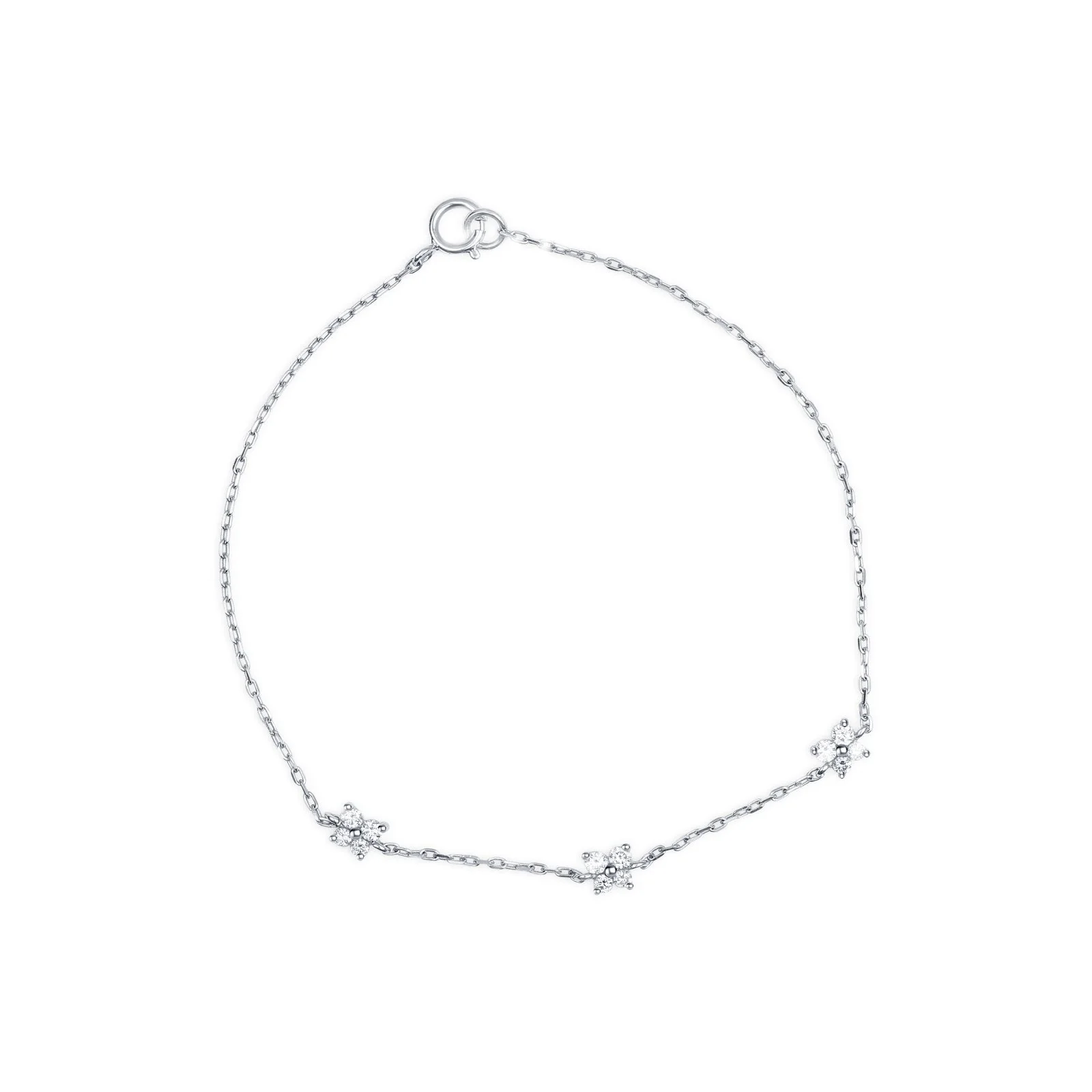 Diamond Station Butterfly Bracelet in Solid 14k White Gold