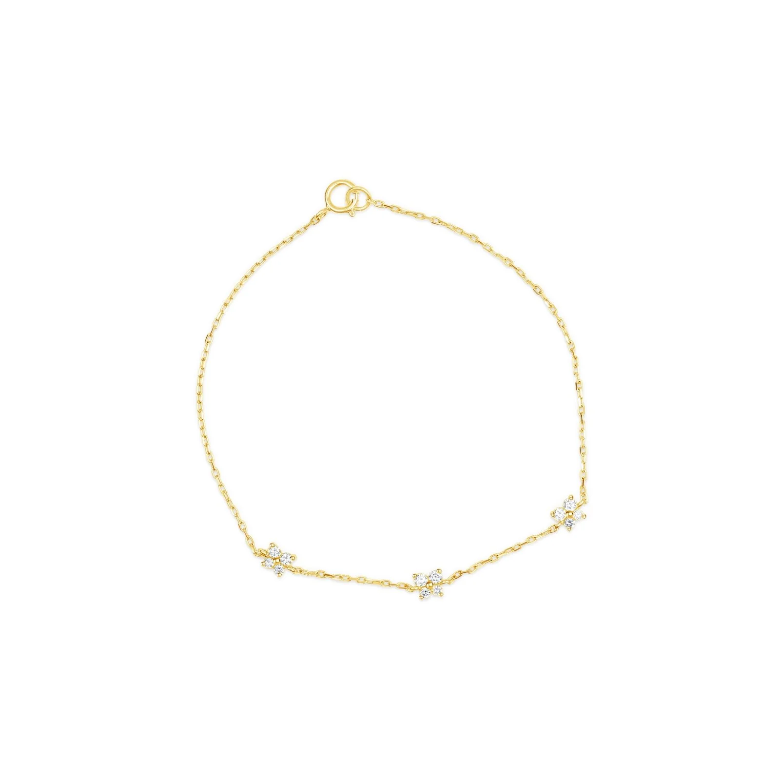 Diamond Station Butterfly Bracelet in Solid 14k Yellow Gold
