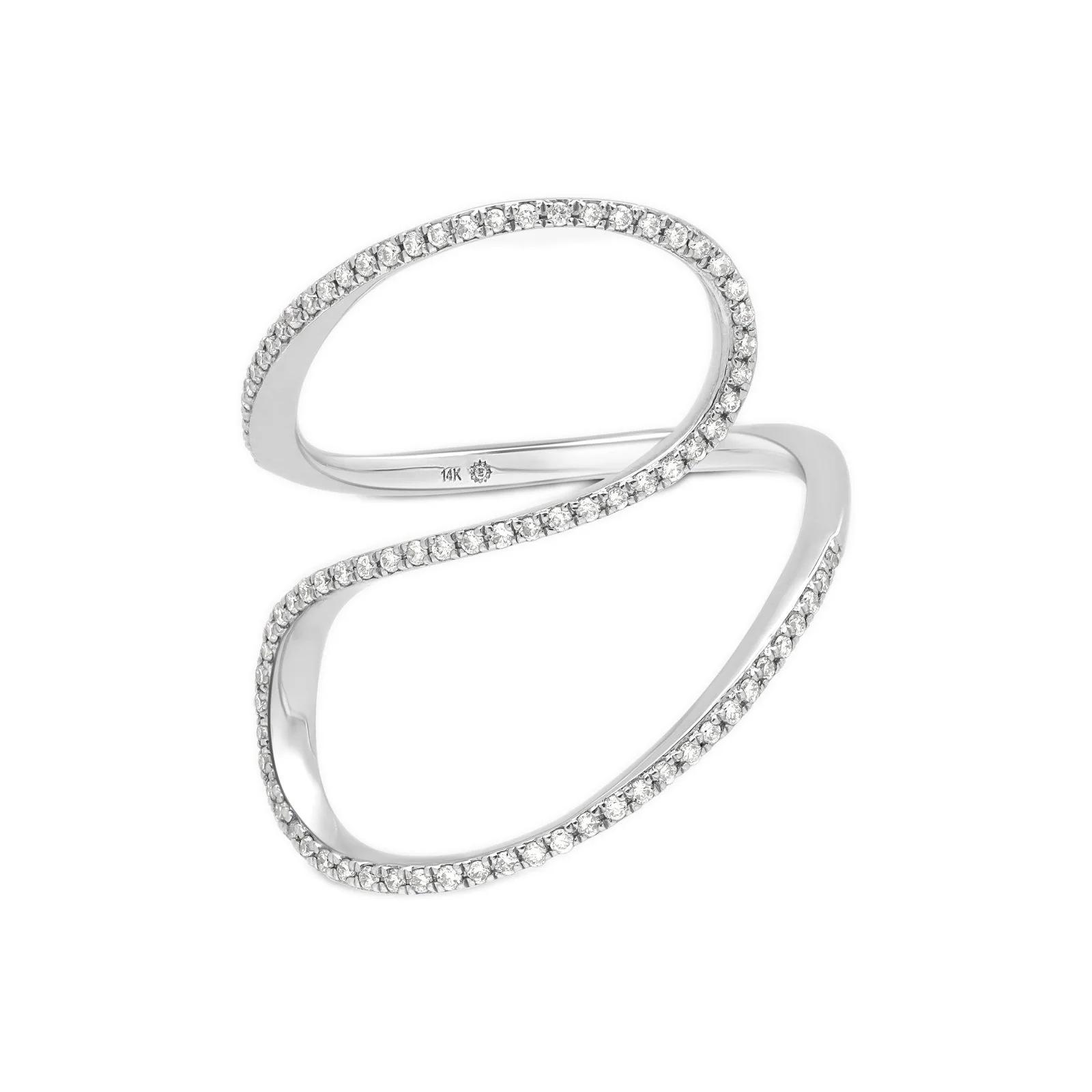 Diamond Swirl Ring in Solid 14k White Gold