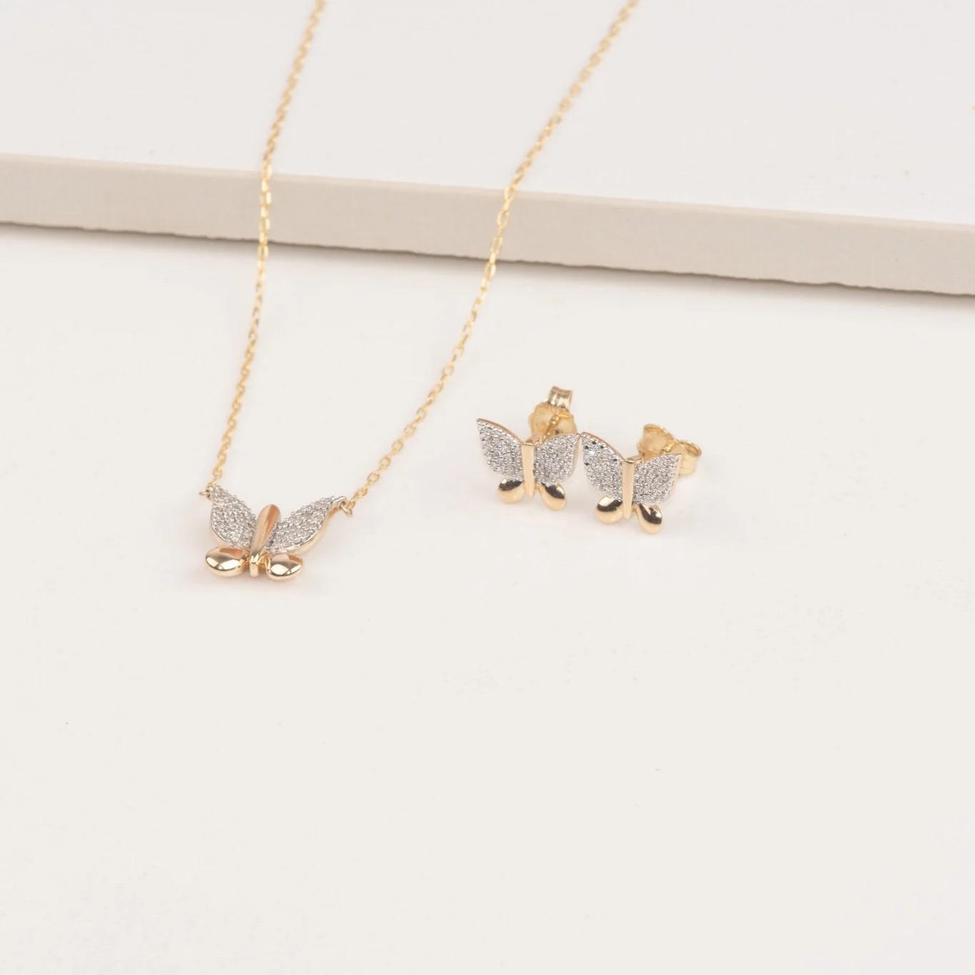 Yellow Gold Diamond Butterfly Stud - Image 2