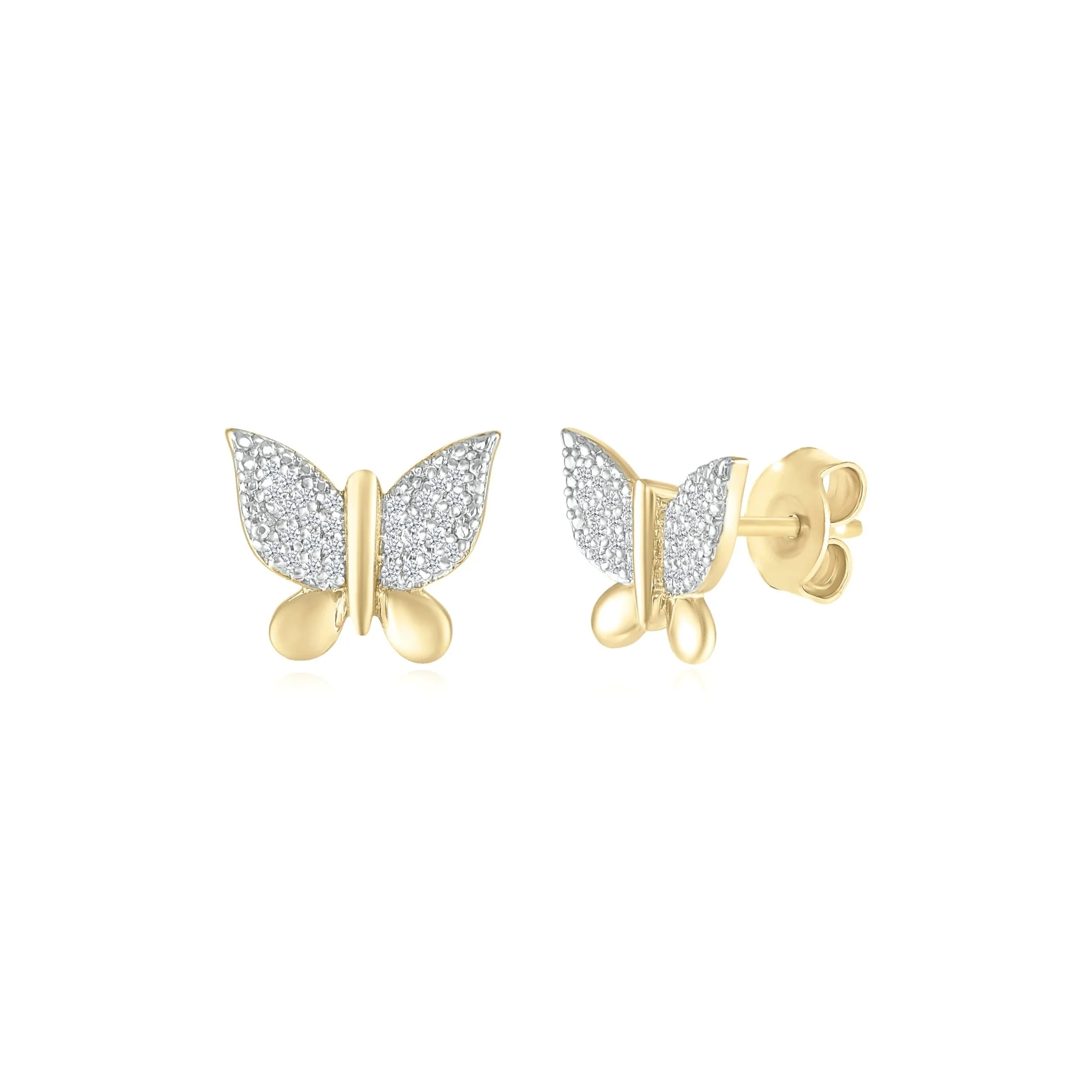 Yellow Gold Diamond Butterfly Stud - Image 4