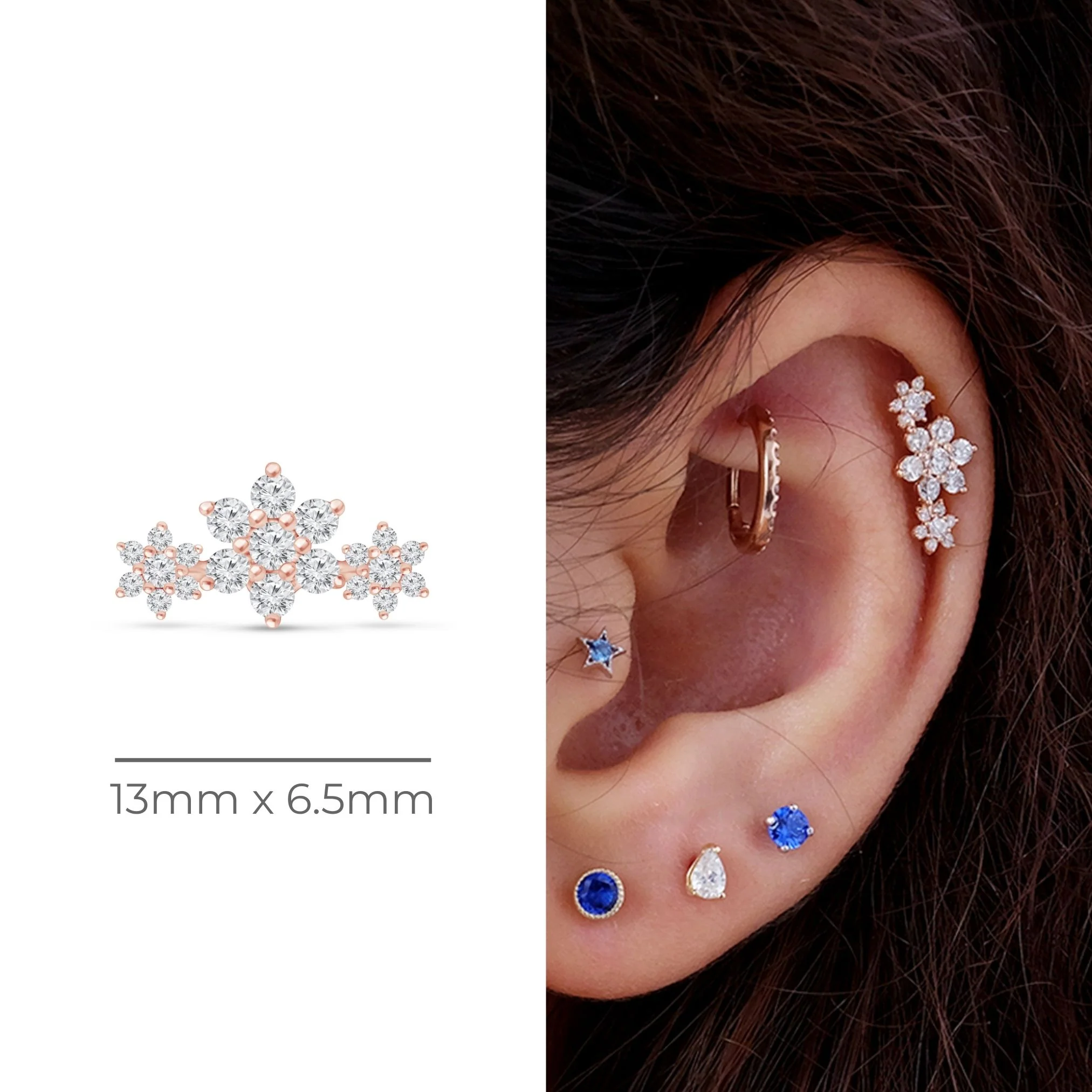 Rose Gold Diamond Flower Garland Flat Back Earring - Image 10