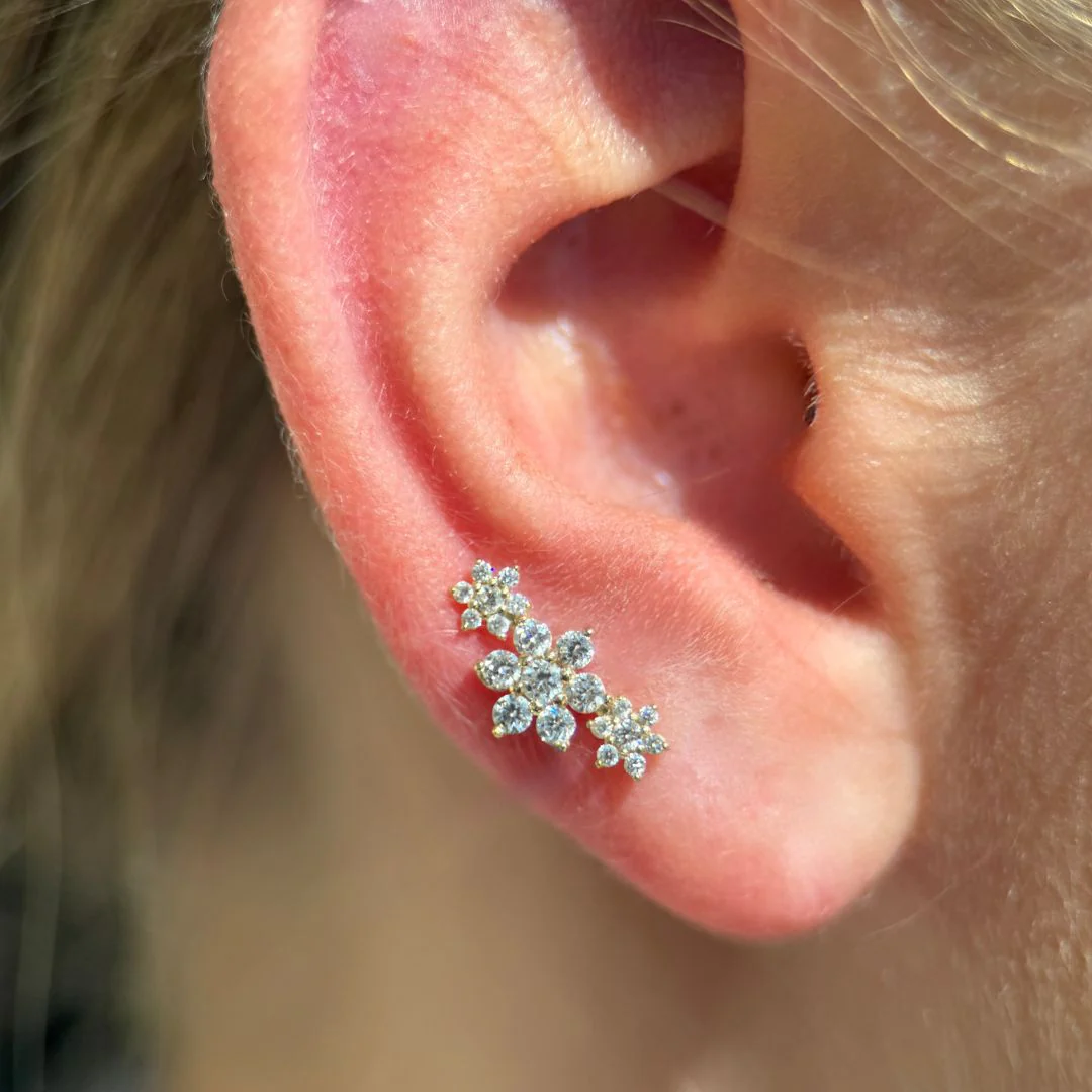 Rose Gold Diamond Flower Garland Flat Back Earring - Image 4