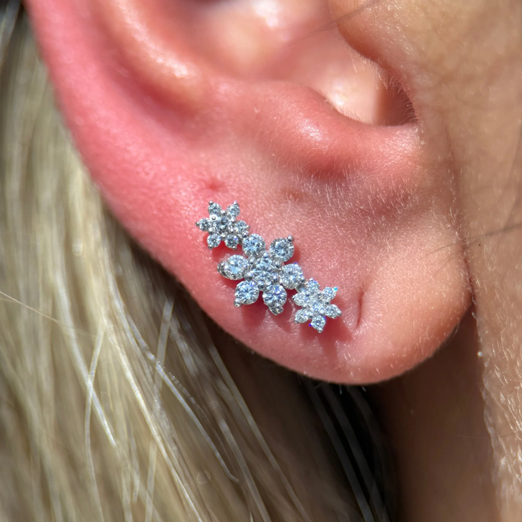 Rose Gold Diamond Flower Garland Flat Back Earring - Image 6