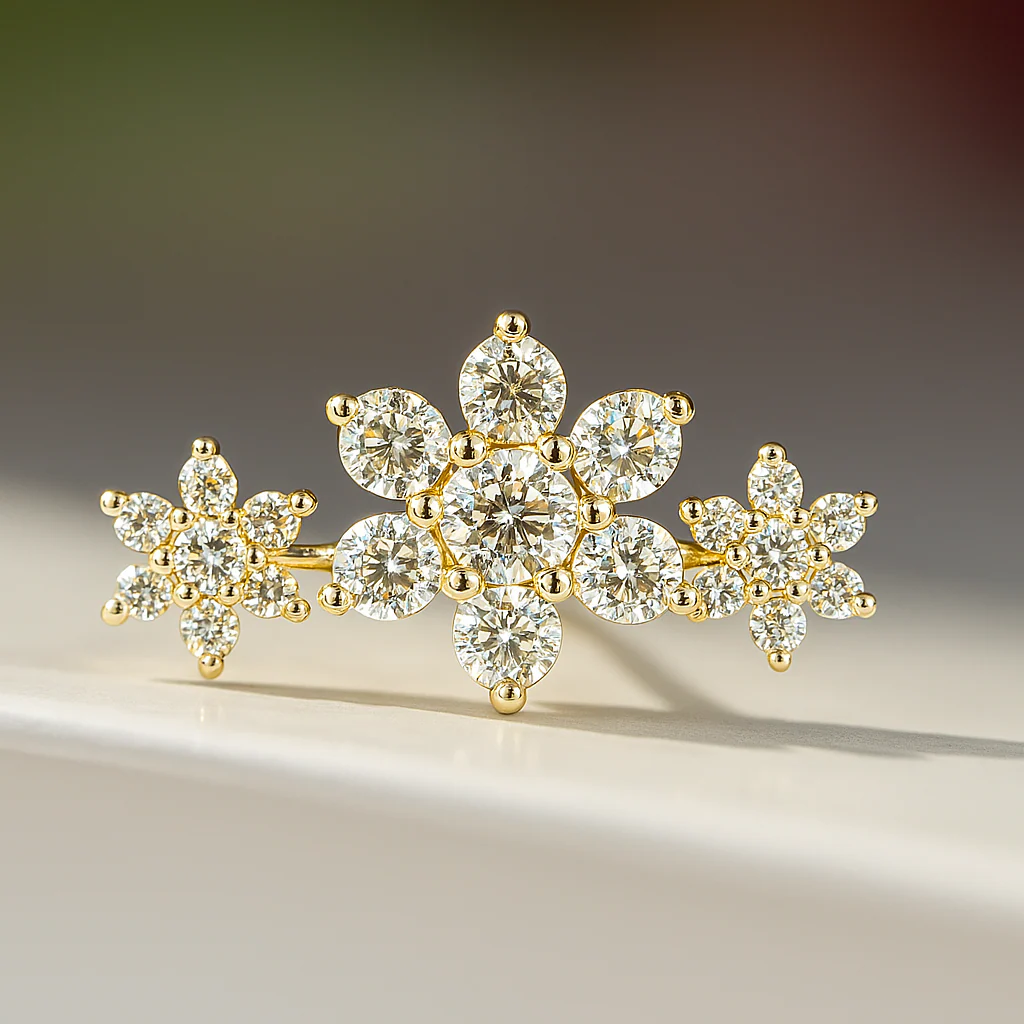 Yellow Gold Diamond Flower Garland Flat Back Earring - Image 3