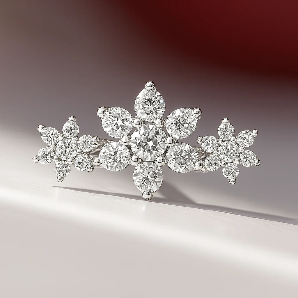 White Gold Diamond Flower Garland Flat Back Earring - Image 3