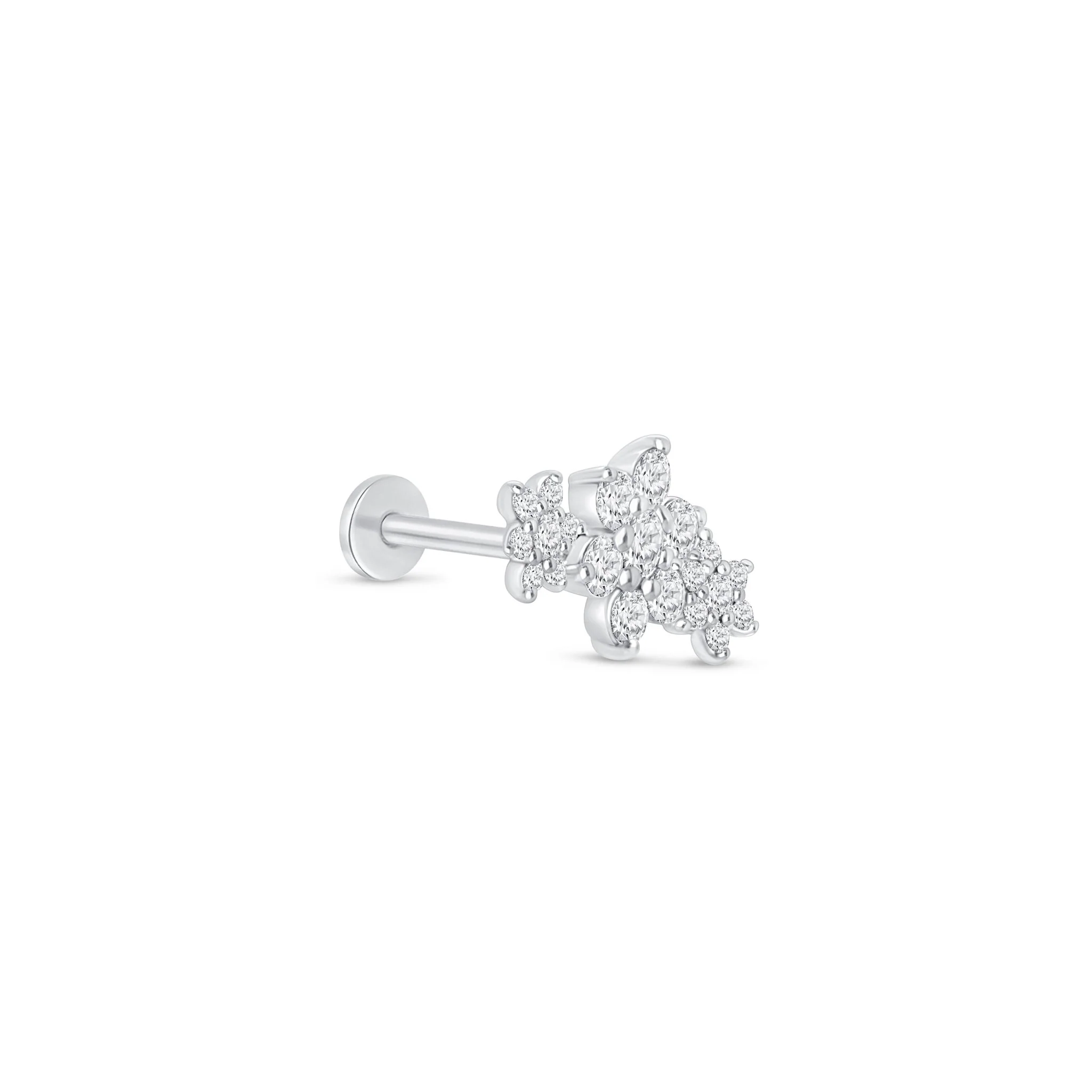 White Gold Diamond Flower Garland Flat Back Earring - Image 6