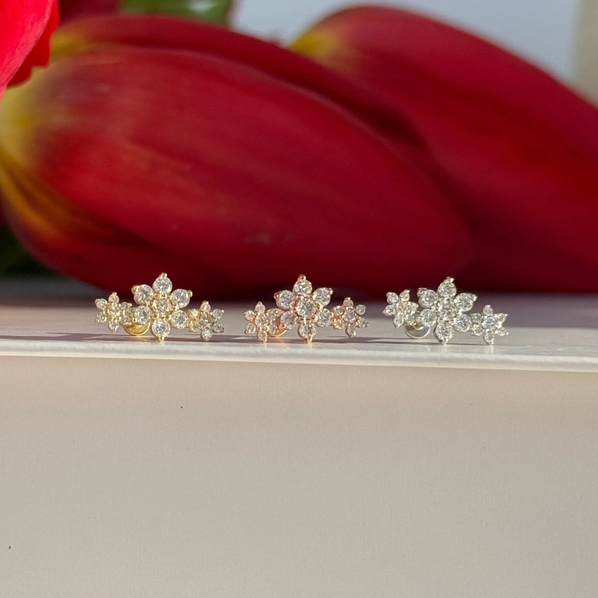White Gold Diamond Flower Garland Flat Back Earring - Image 7