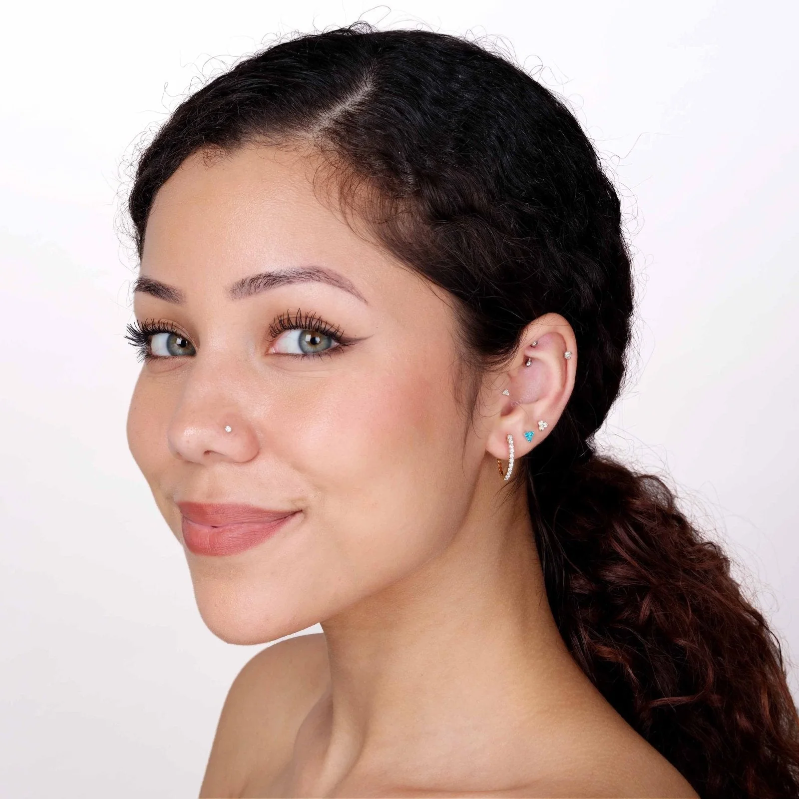 Yellow Gold Diamond Trinity Cluster Flat Back Earring - Image 10