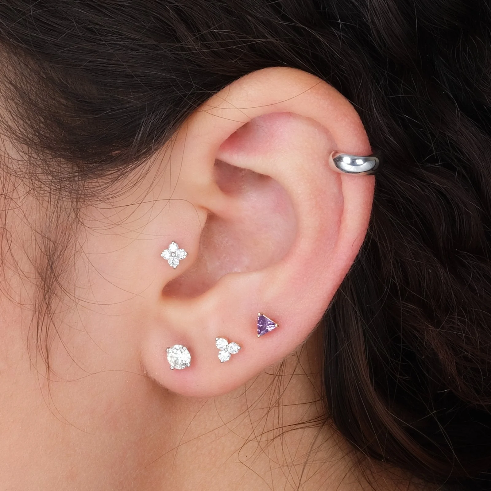 Yellow Gold Diamond Trinity Cluster Flat Back Earring - Image 12