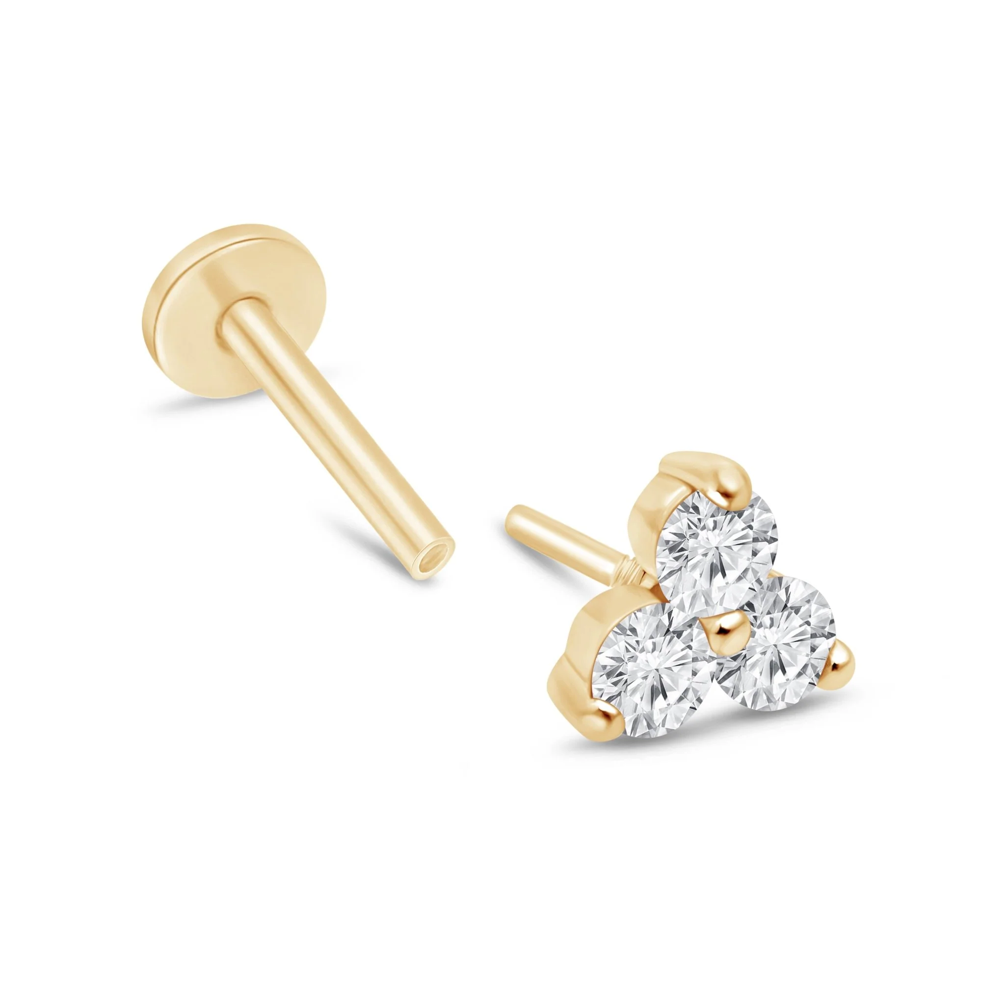 Yellow Gold Diamond Trinity Cluster Flat Back Earring - Image 19