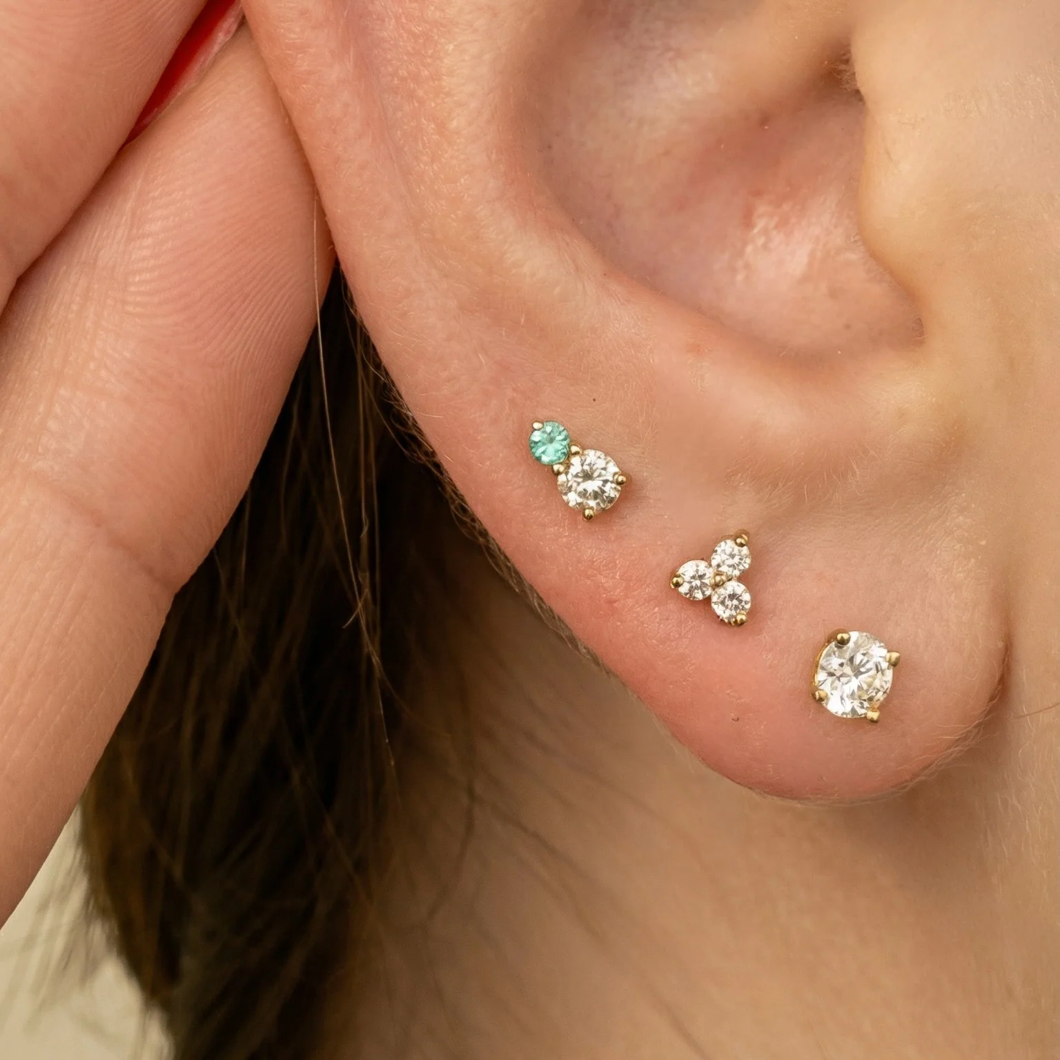 Yellow Gold Diamond Trinity Cluster Flat Back Earring - Image 5