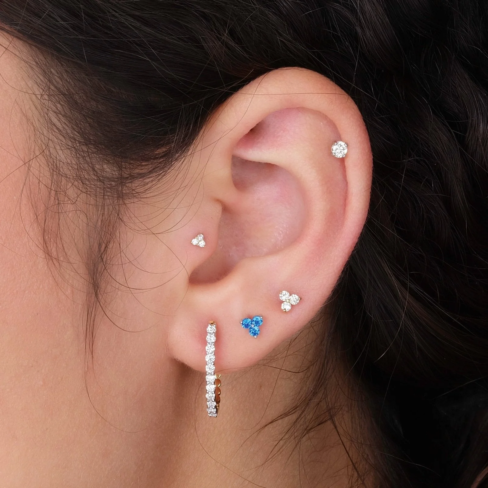 White Gold Diamond Trinity Cluster Flat Back Earring - Image 11