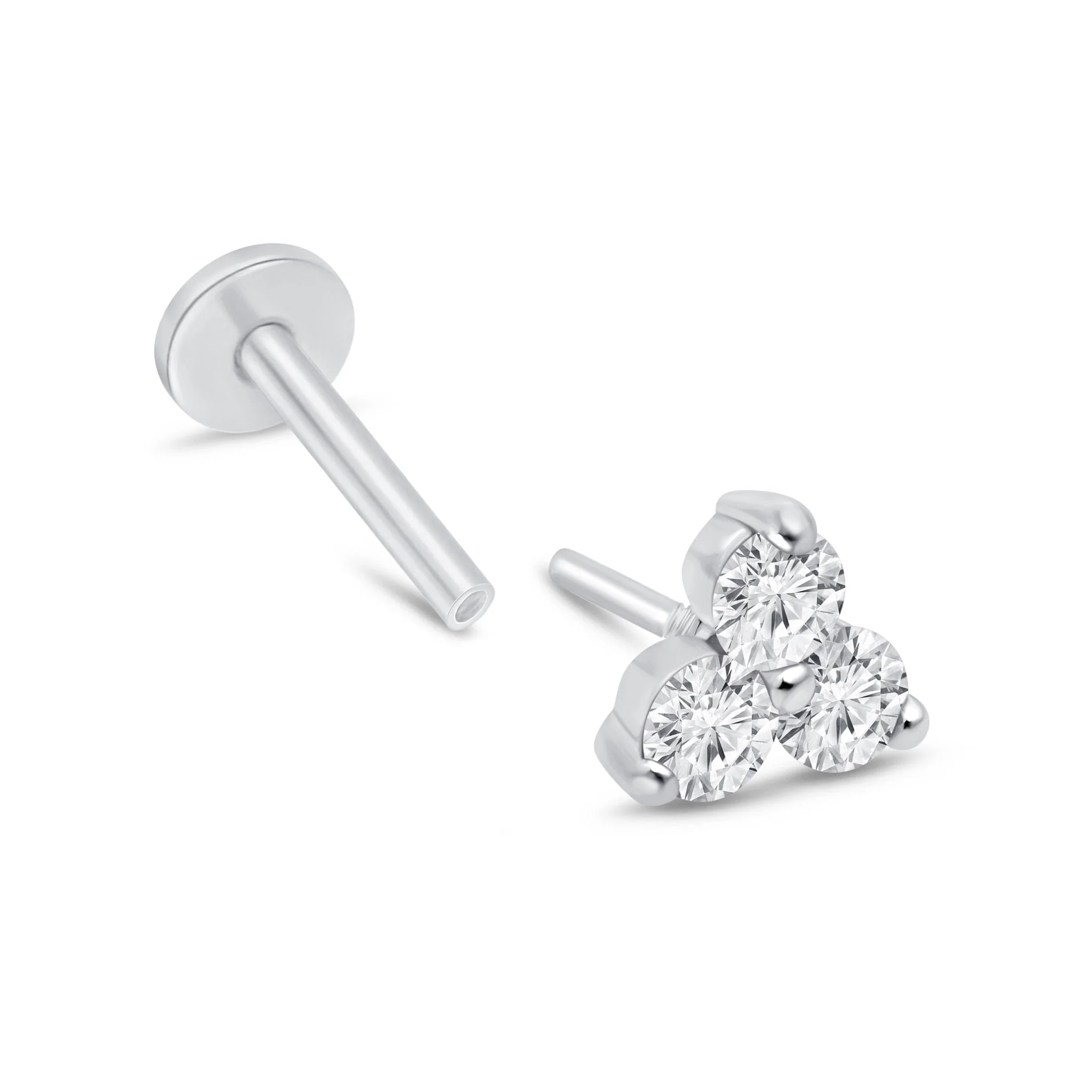 White Gold Diamond Trinity Cluster Flat Back Earring - Image 13
