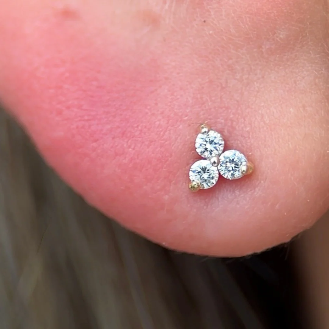 White Gold Diamond Trinity Cluster Flat Back Earring - Image 3