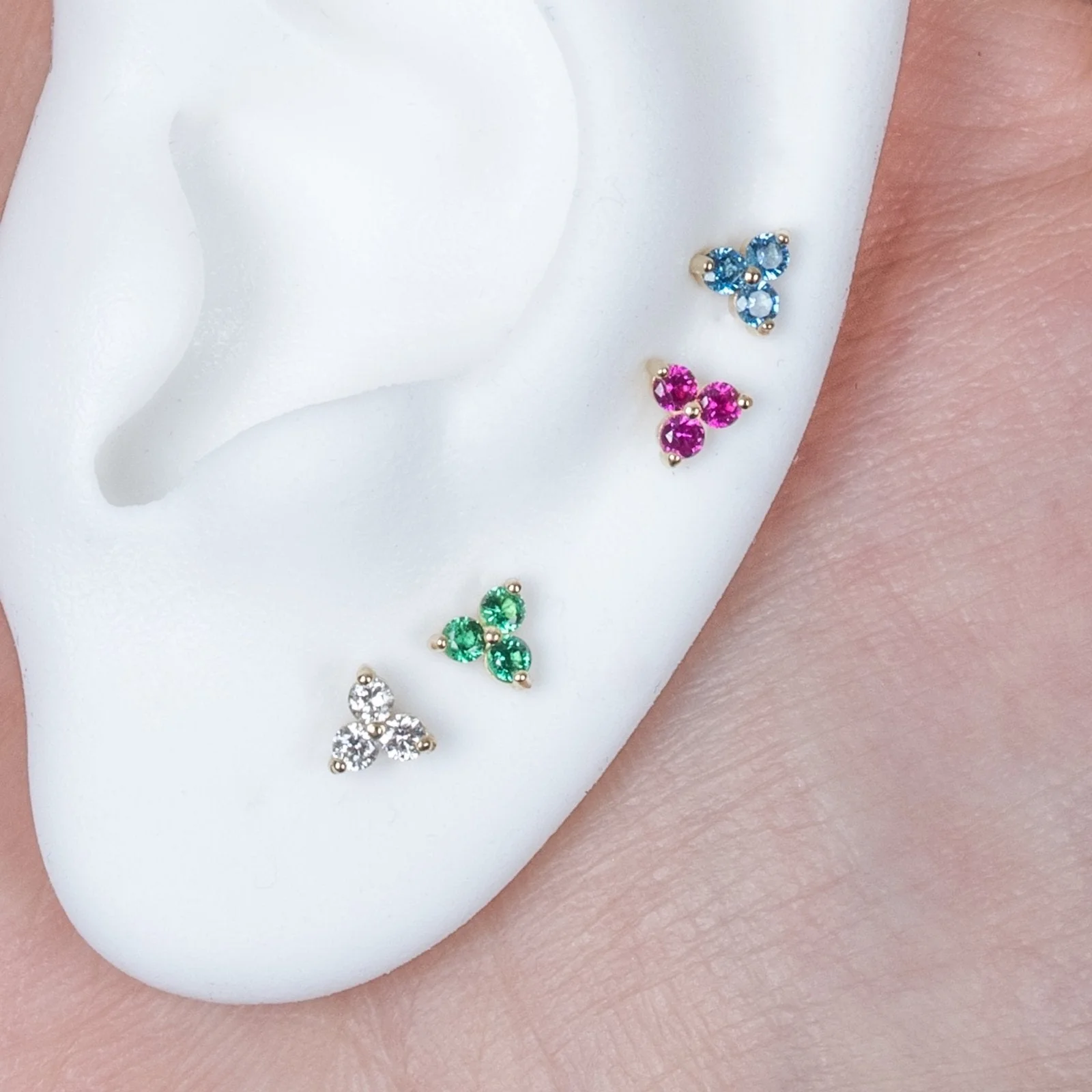 White Gold Diamond Trinity Cluster Flat Back Earring - Image 4