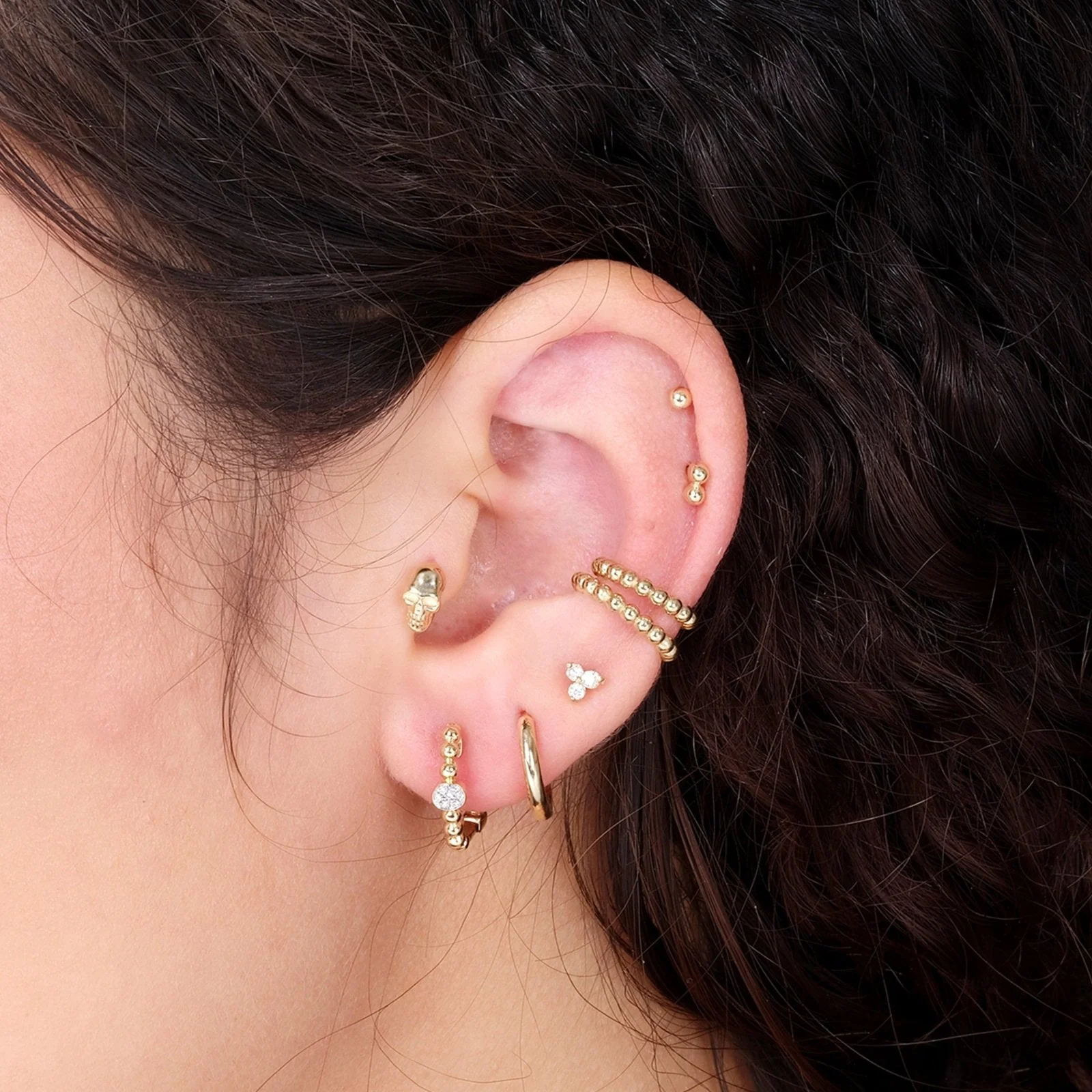White Gold Diamond Trinity Cluster Flat Back Earring - Image 9