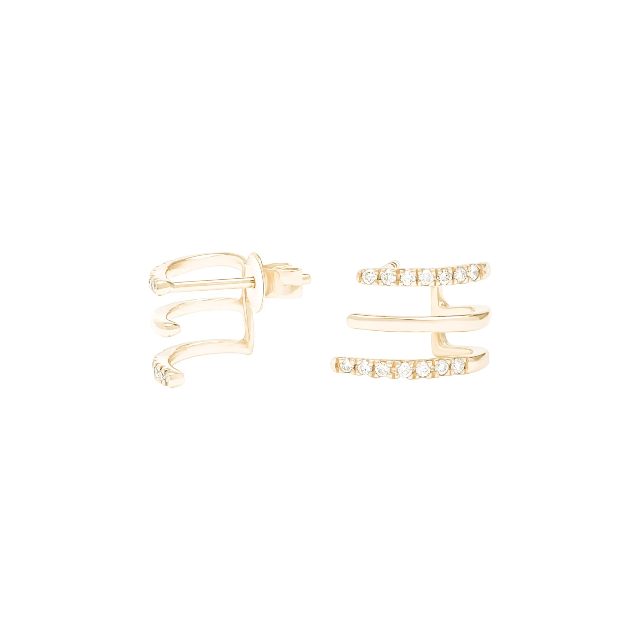 Yellow Gold Diamond Triple Huggie Illusion
