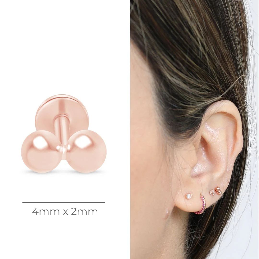 Rose Gold Double Ball Threaded Flat Back Earring - Image 10