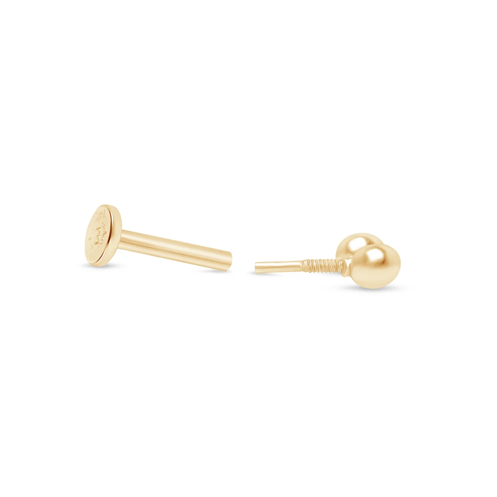 Yellow Gold Double Ball Flat Back Earring - Image 10