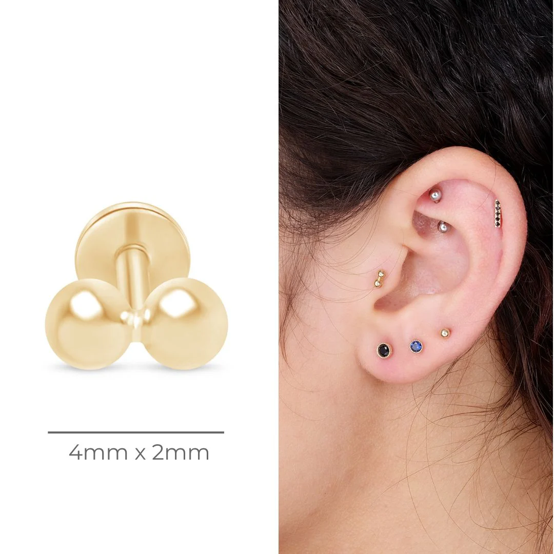Yellow Gold Double Ball Flat Back Earring - Image 12