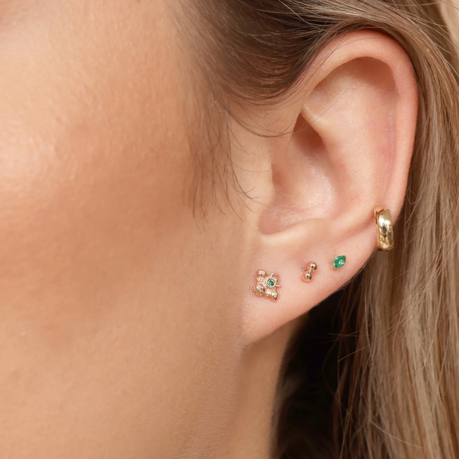 Yellow Gold Double Ball Flat Back Earring - Image 7