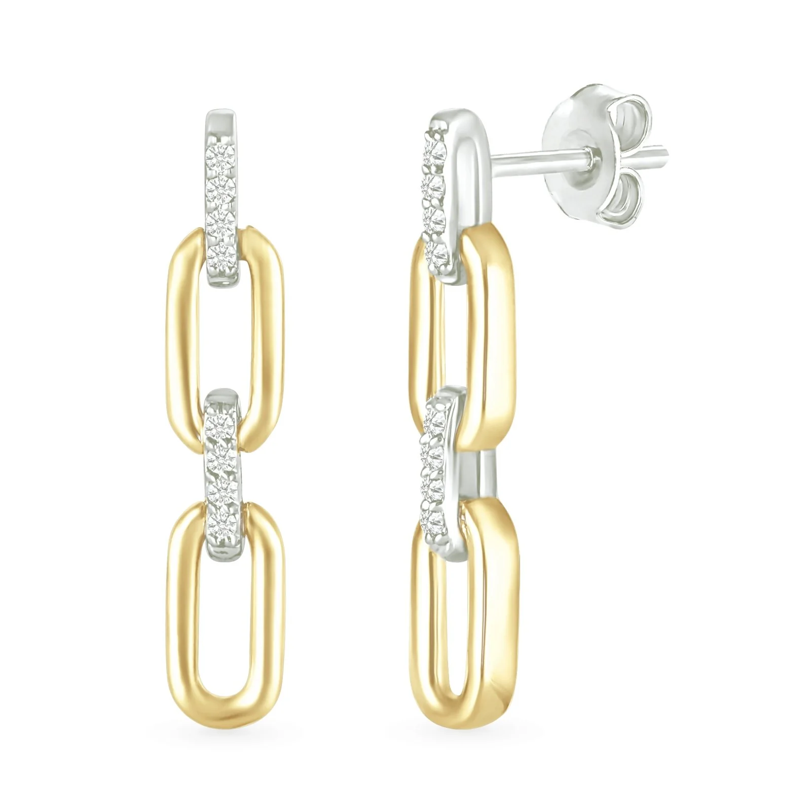 Yellow Gold Double Paperclip Dangle Stud - Image 3