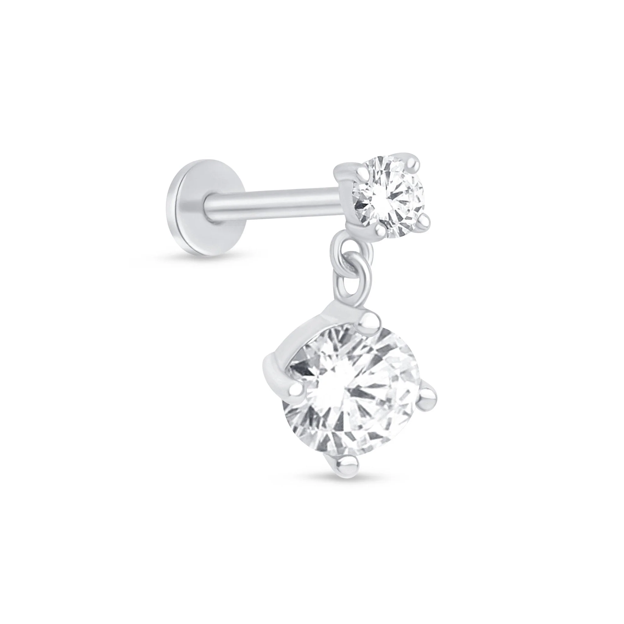 White Gold Double Diamond Drop Flat Back Earring