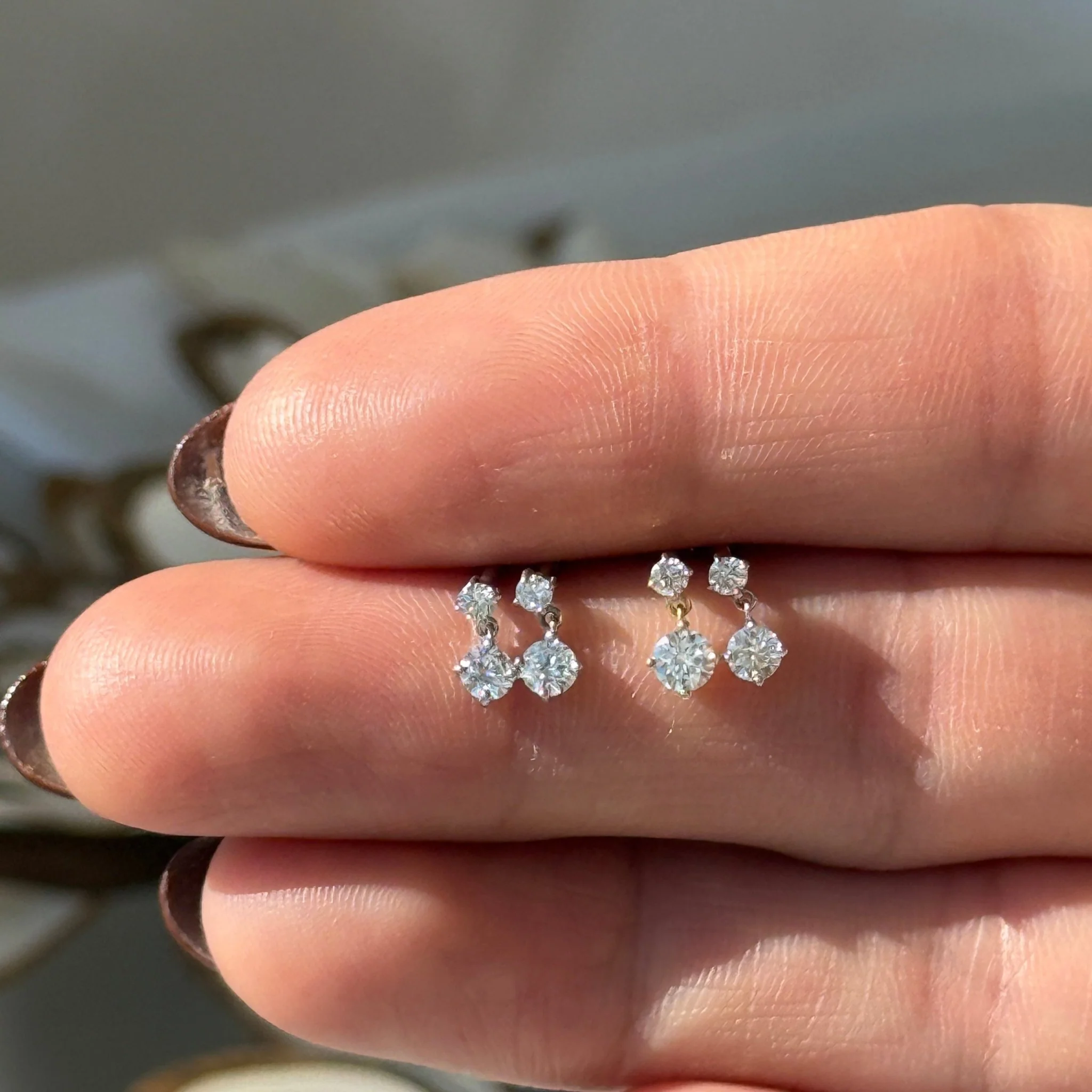 White Gold Double Diamond Drop Flat Back Earring - Image 10